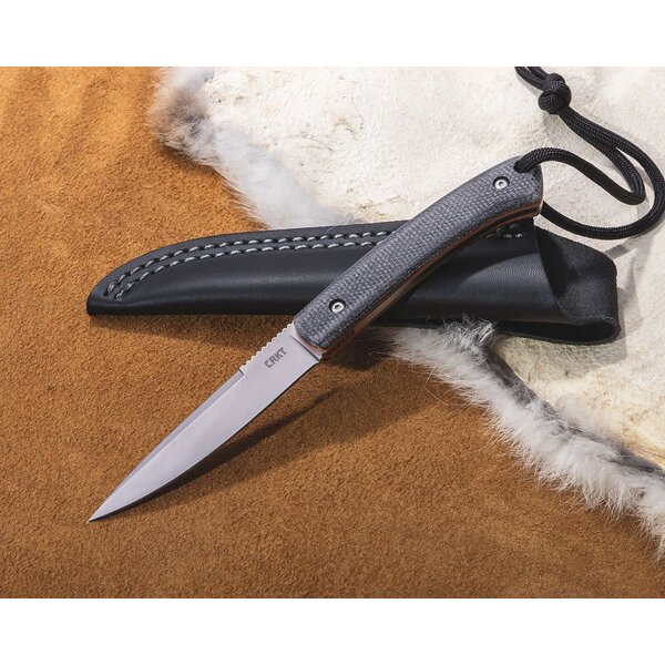 CRKT Columbia River CRKT 2382K Alan Folts Biwa Fixed Blade Knife 3.02" 12C27 Satin Drop Point, Black Resin Infused Fiber Handles, Black Leather Sheath