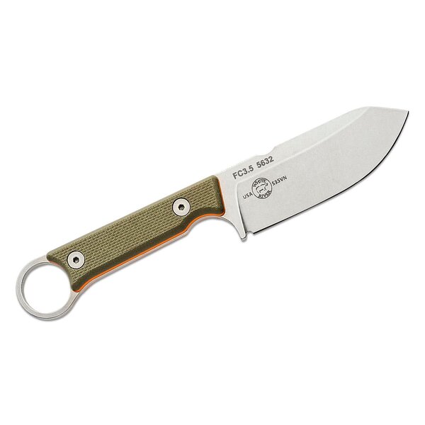 The White River White River Knives Firecraft FC3.5 Pro Fixed Blade Knife 3.5" S35VN Stonewashed, Textured Green and Orange G10 Handles, Black Kydex Sheath - WRFC-3.5-PRO-TGO
