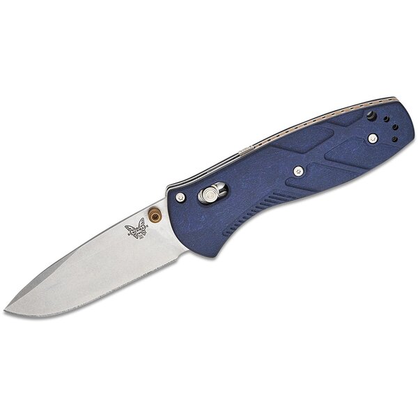 Benchmade Benchmade 585-03 Mini Barrage AXIS-Assisted Folding Knife 2.91" S30V Satin Drop Point Plain Blade, Blue Canyon Richlite Handles