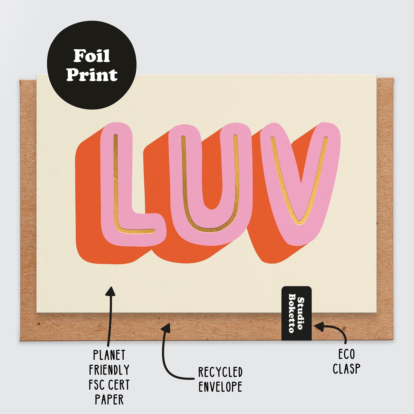 Studio Boketto LUV Gold Foil Print Valentines Card