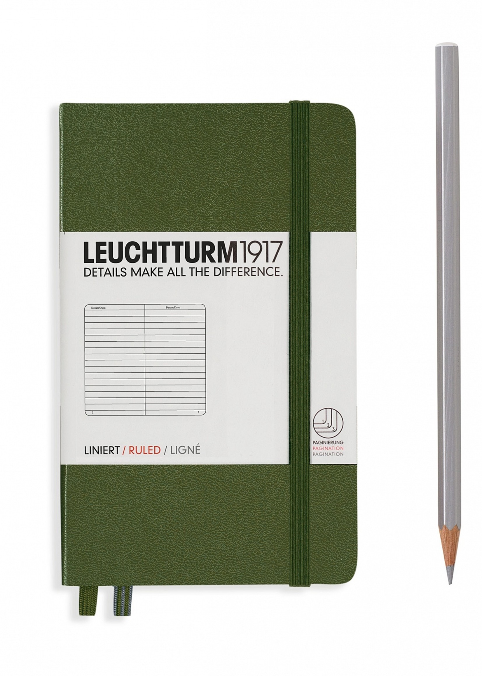 LEUCHTTURM1917 Notebook Hardcover Pocket (A6) - 187 pages - Army / Ruled