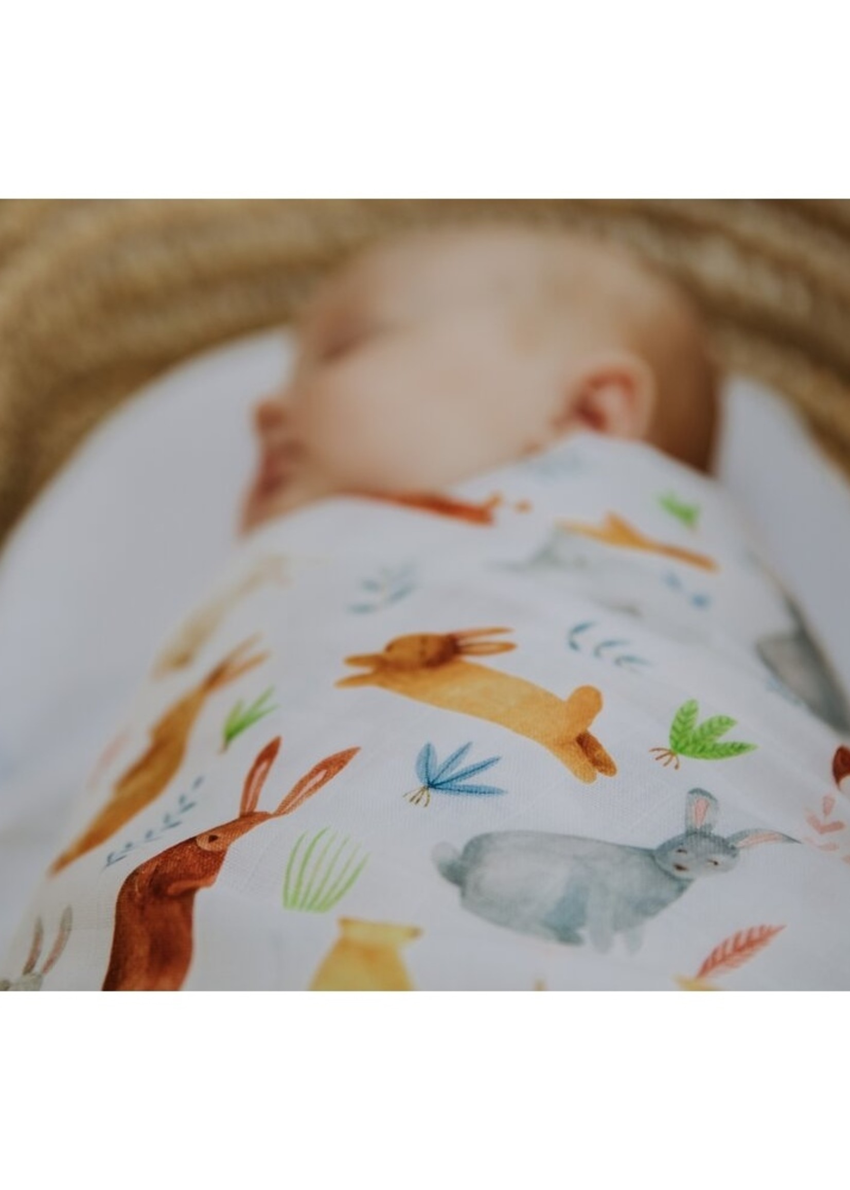 The Fox in the Attic Muslin Swaddle Blanket- Bunnies