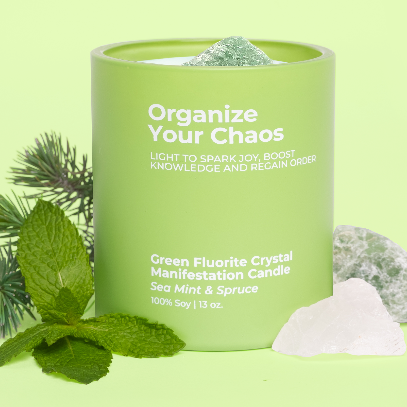 Jill & Ally Organize Your Chaos- Green Fluorite Crystal Manifestation Candle