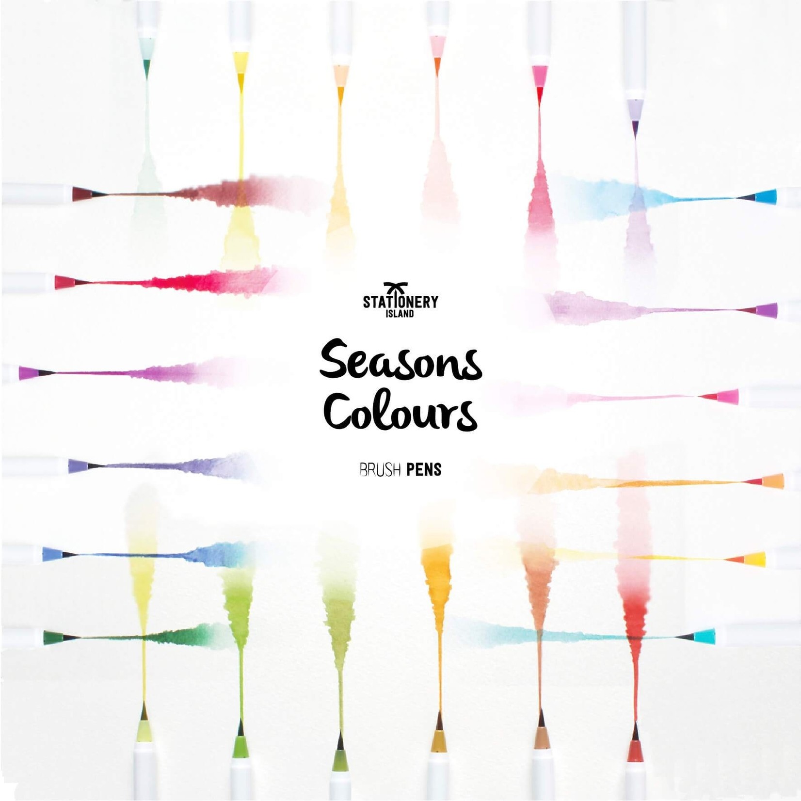 Stationery Island Four Season Colors Brush Pens - Pack of 24 + Aqua Brush