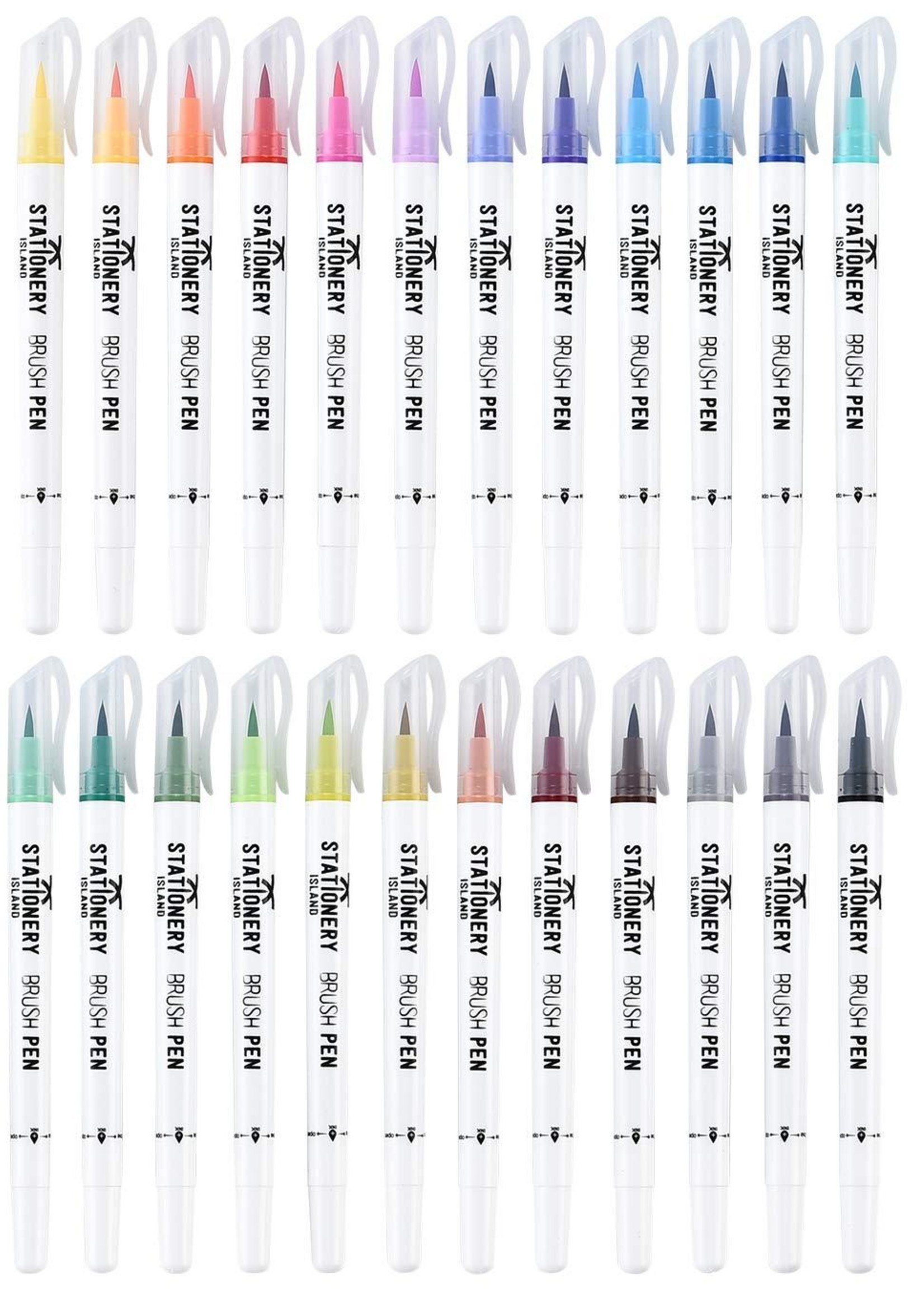 Stationery Island Essential Colors Brush Pens - Pack of 24 + Aqua Brush