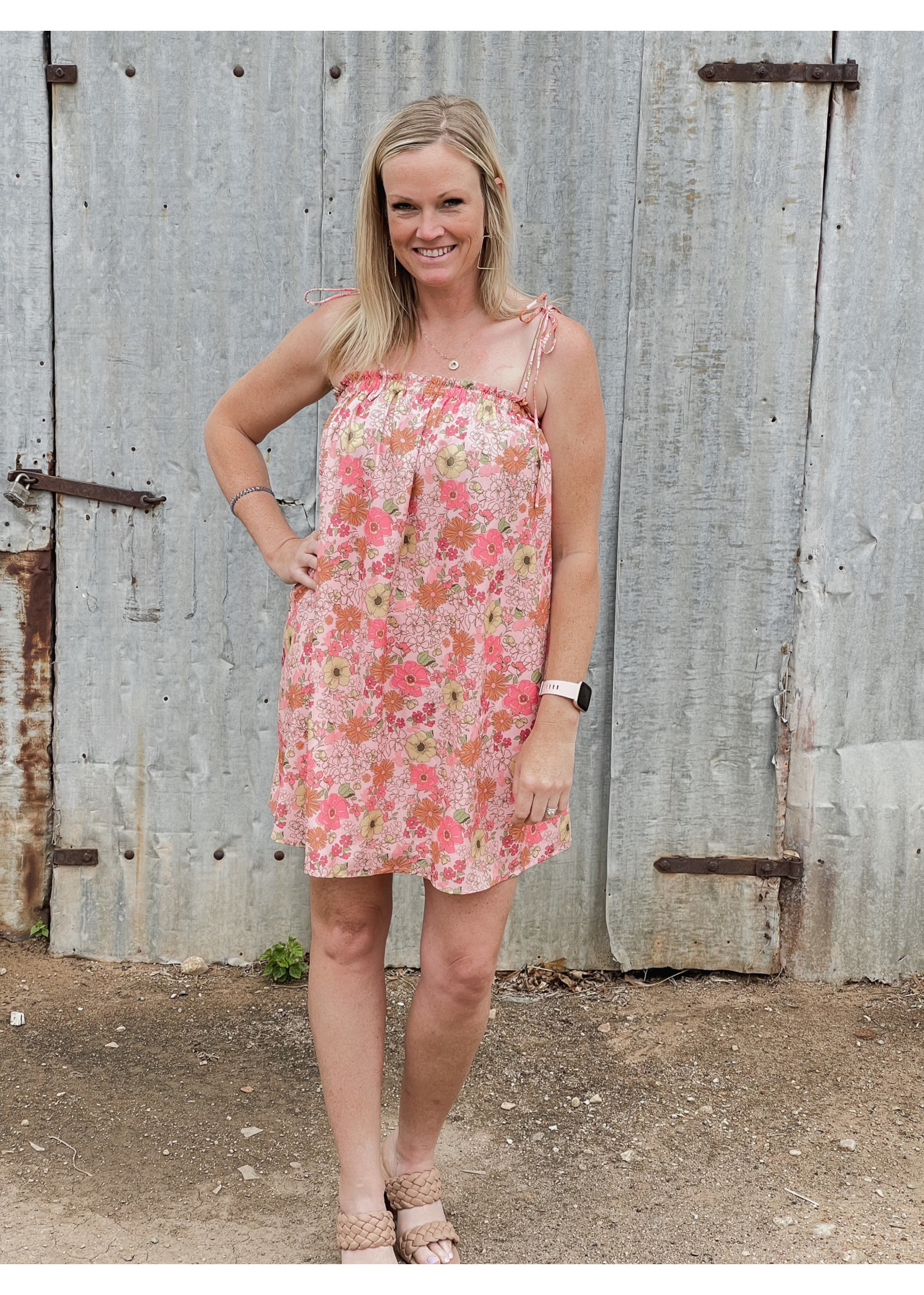 Floral Self Tie Mini Dress - Soco Boutique