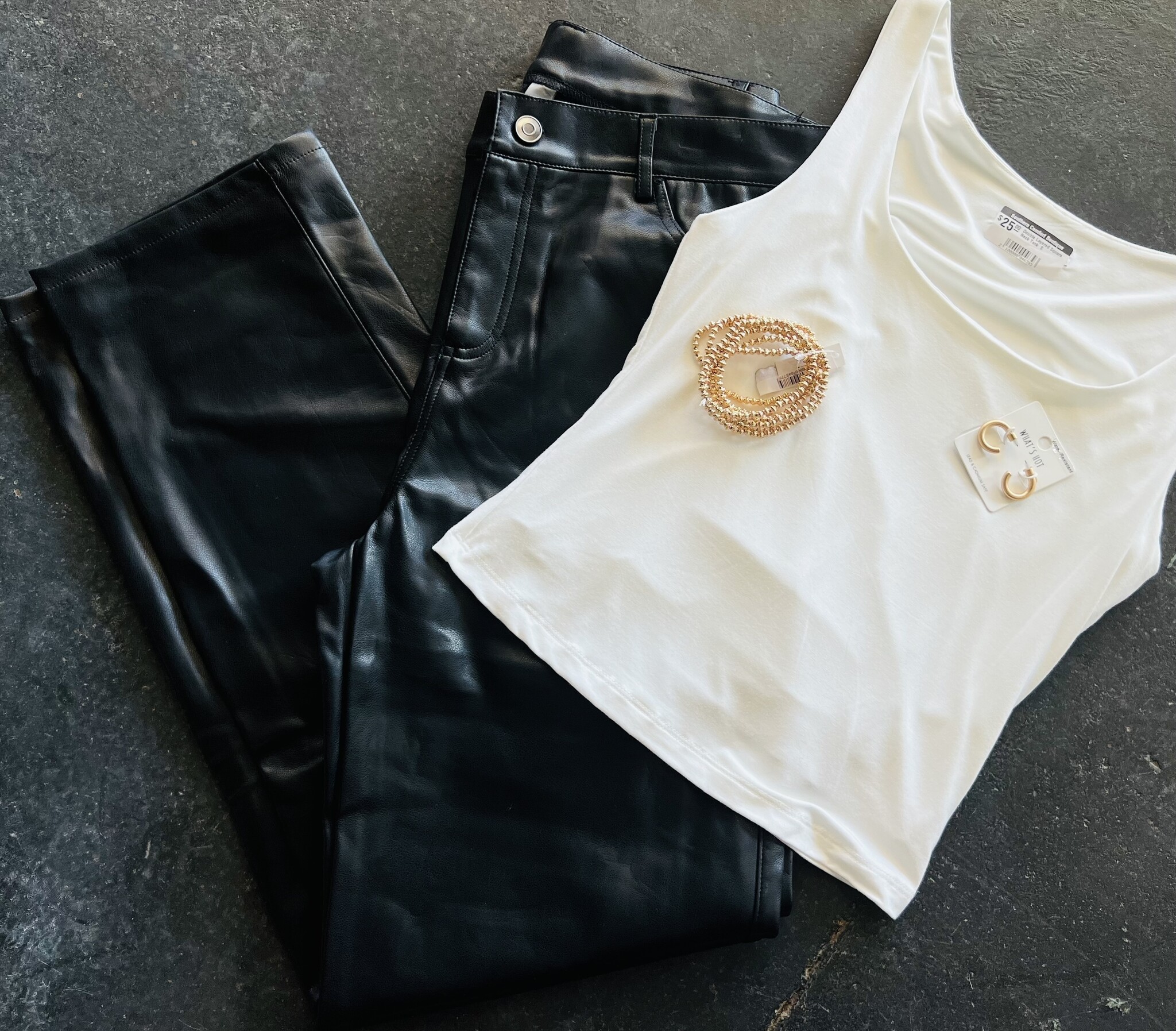 Cropped Vegan Leather Straight Leg Pant