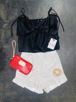 Metallic Ribbon Crop Top W/ Shoulder Ties