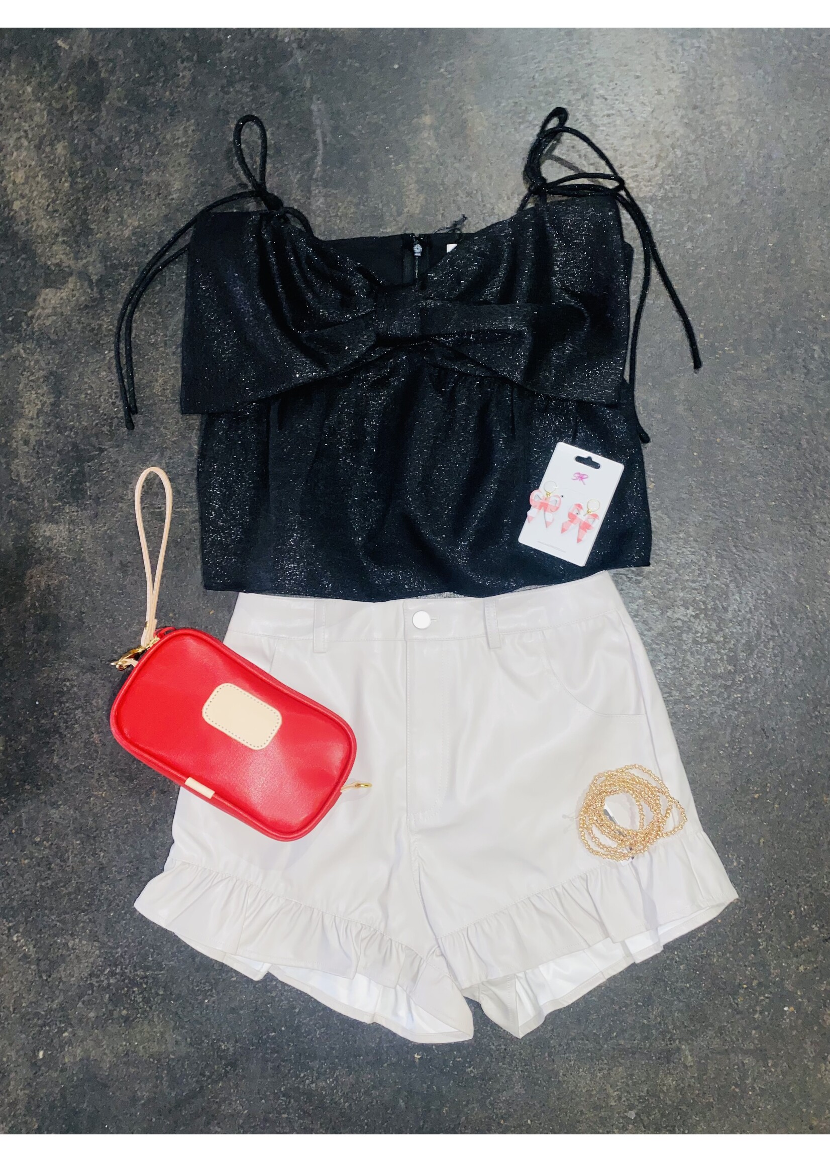 Metallic Ribbon Crop Top W/ Shoulder Ties