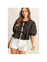 Ribbon Tie Open Front Peplum Top