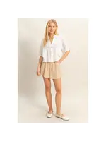 Short Sleeve Button-Front Crop Shirt