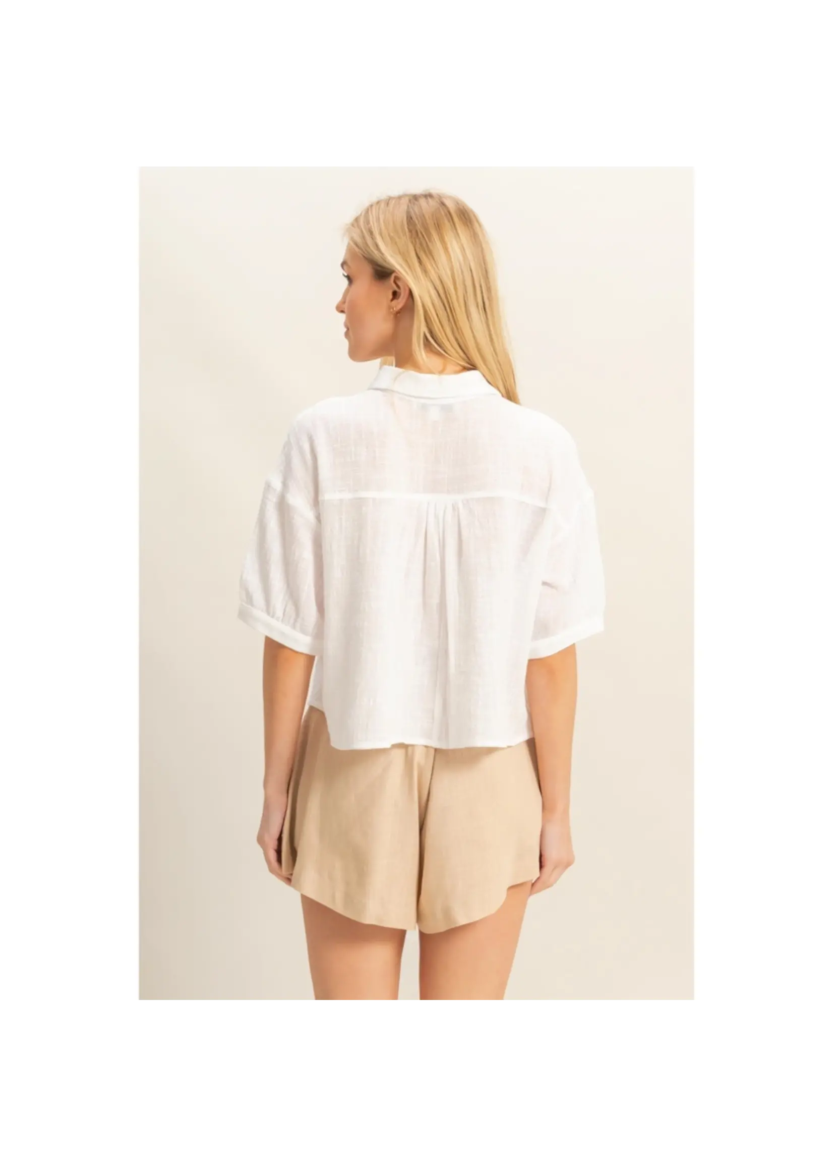 Short Sleeve Button-Front Crop Shirt