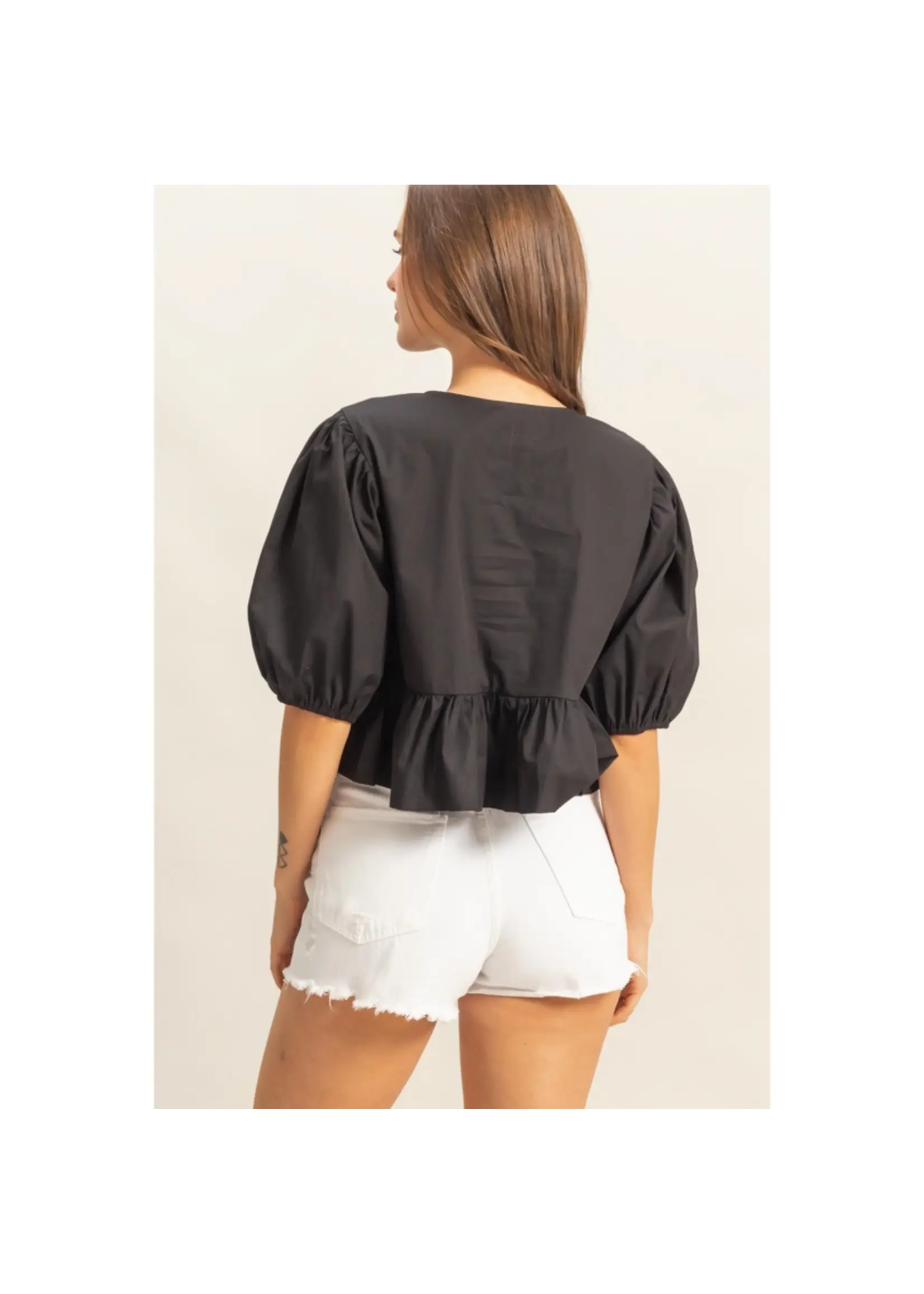 Ribbon Tie Open Front Peplum Top