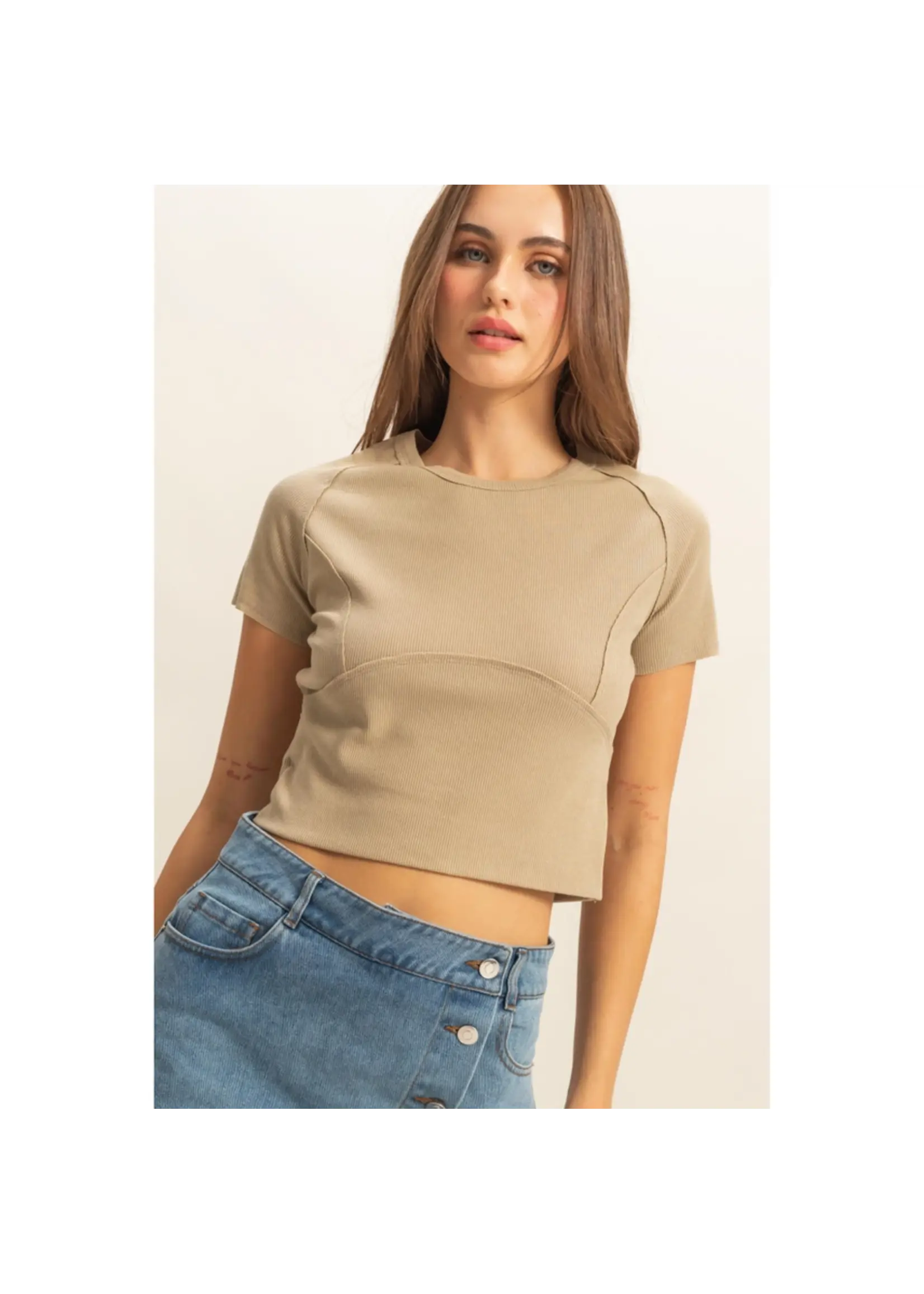 Short Sleeve Washed Rib Knit Top