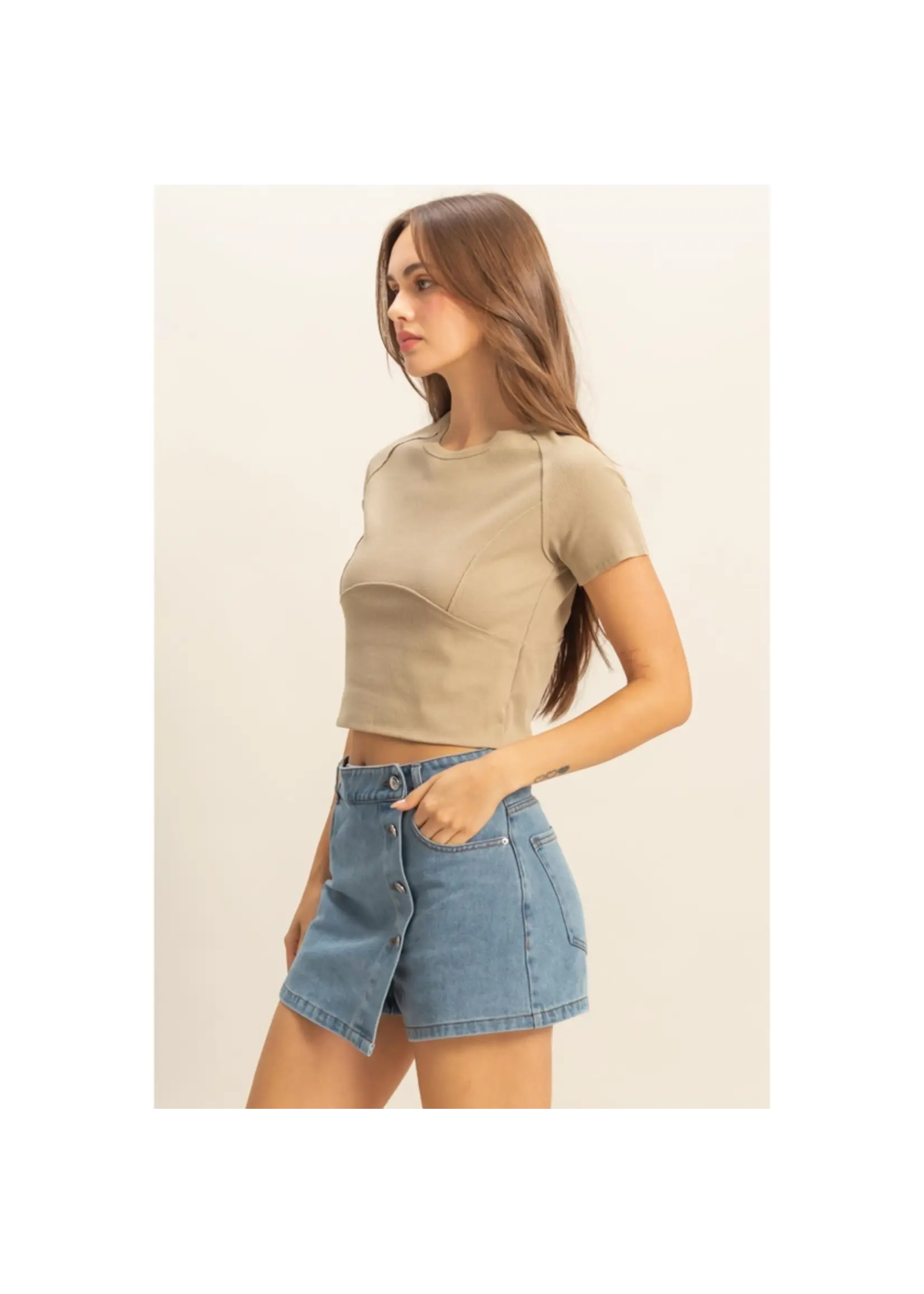 Short Sleeve Washed Rib Knit Top
