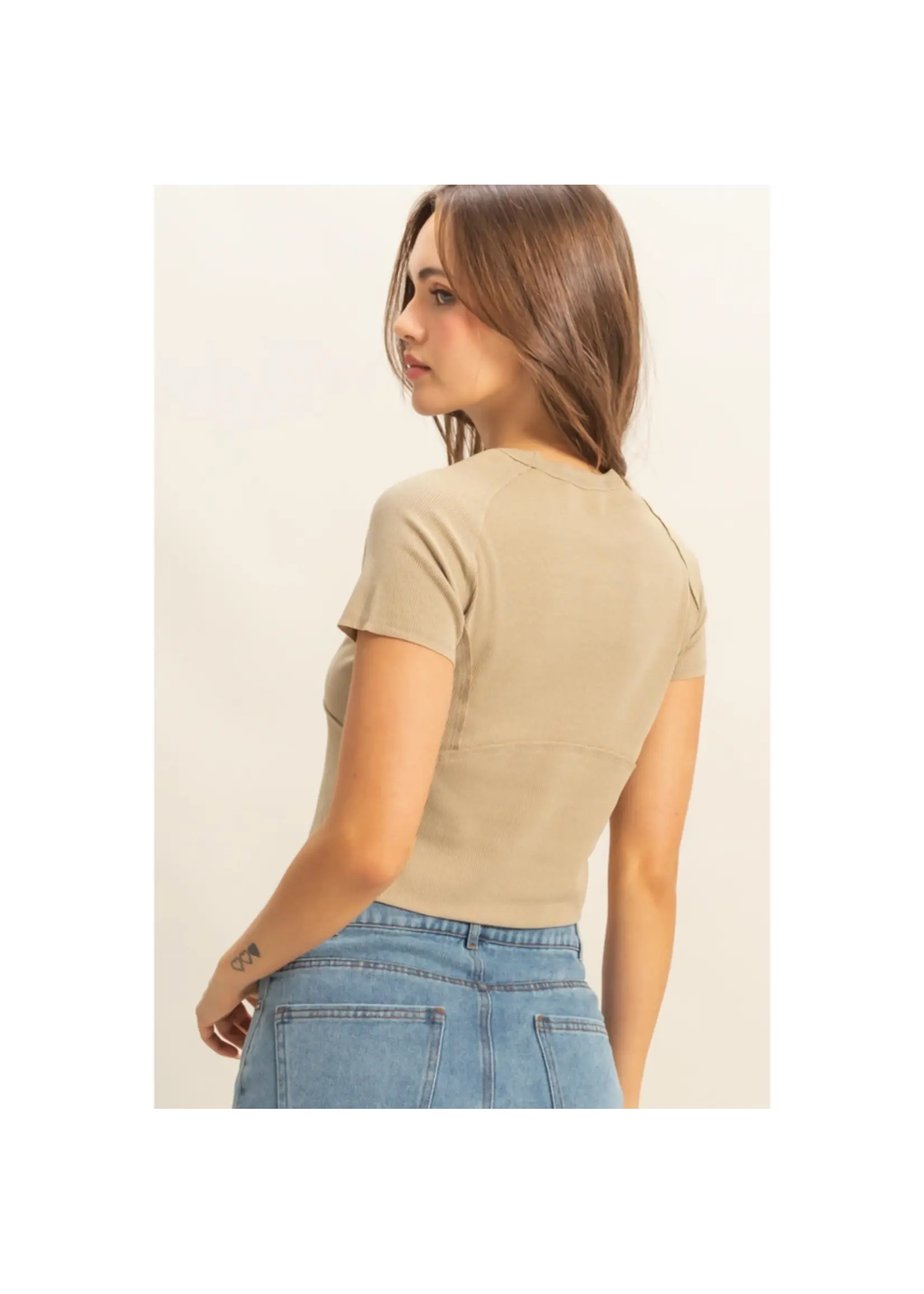 Short Sleeve Washed Rib Knit Top