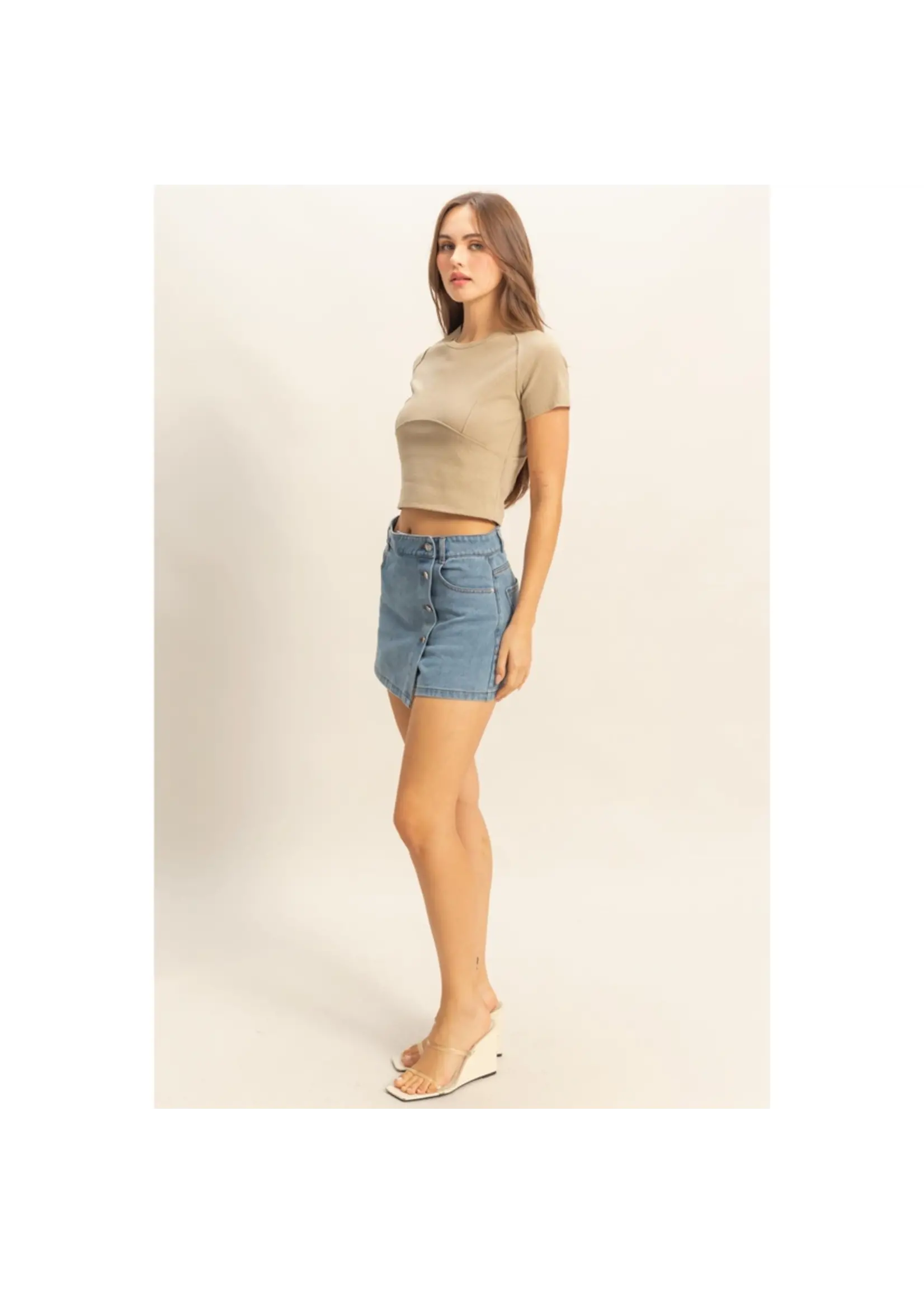Short Sleeve Washed Rib Knit Top