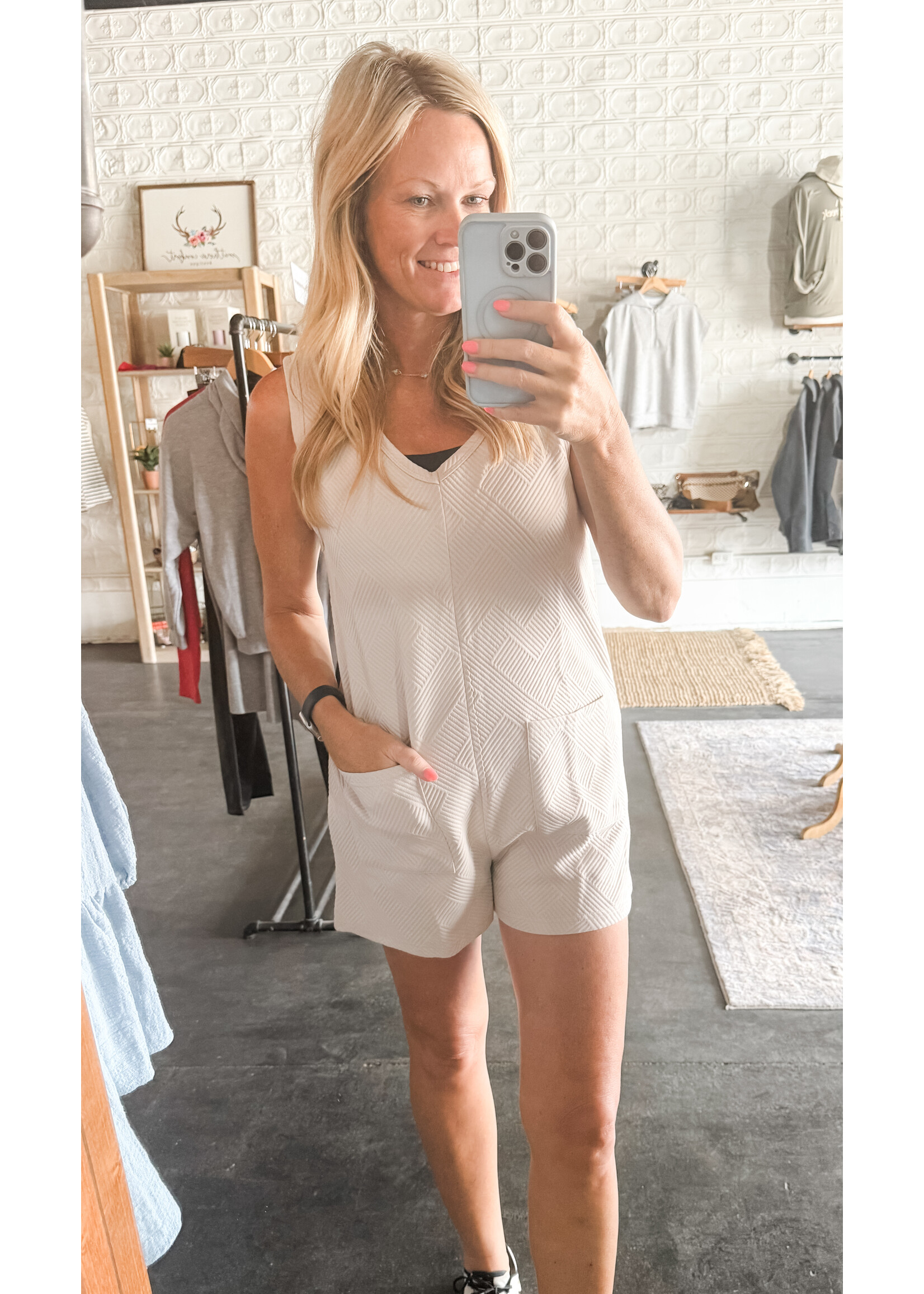 Textured Knit Overall Romper