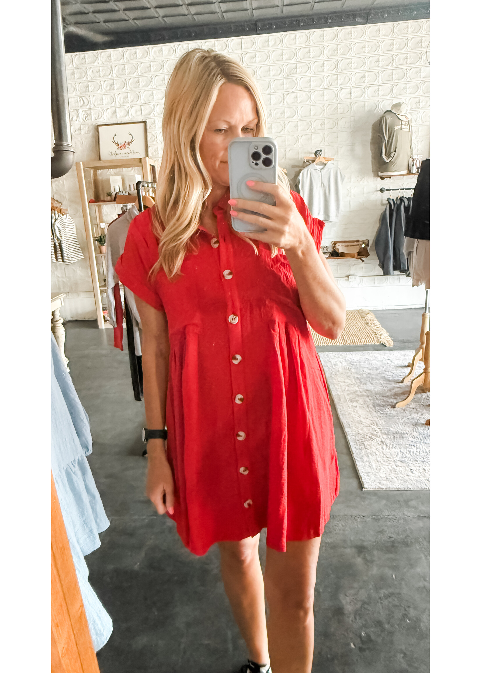Game Day Button Front Airflow Shirt Dress