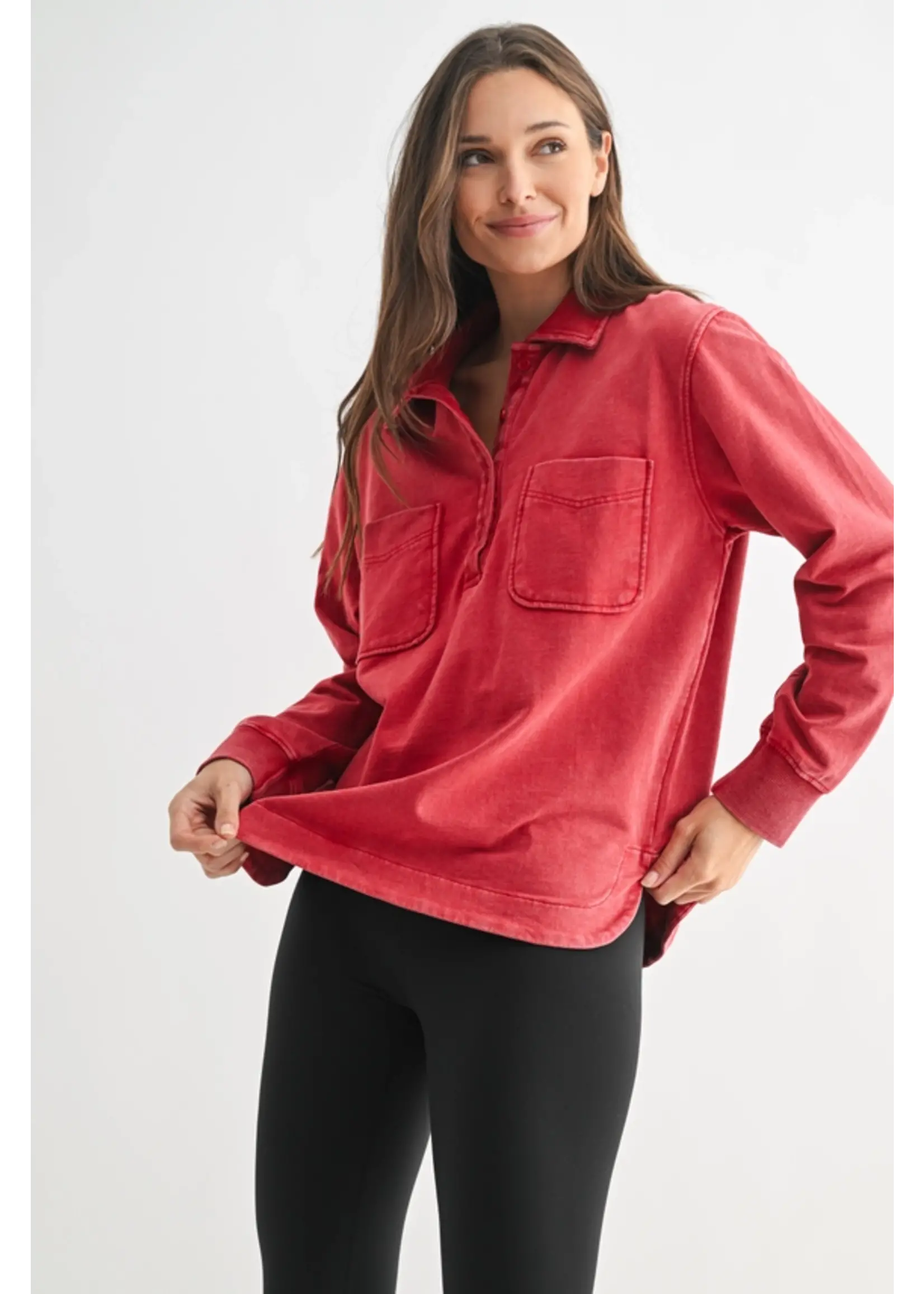 Sierra Half Button Mineral Wash Collared Shirt