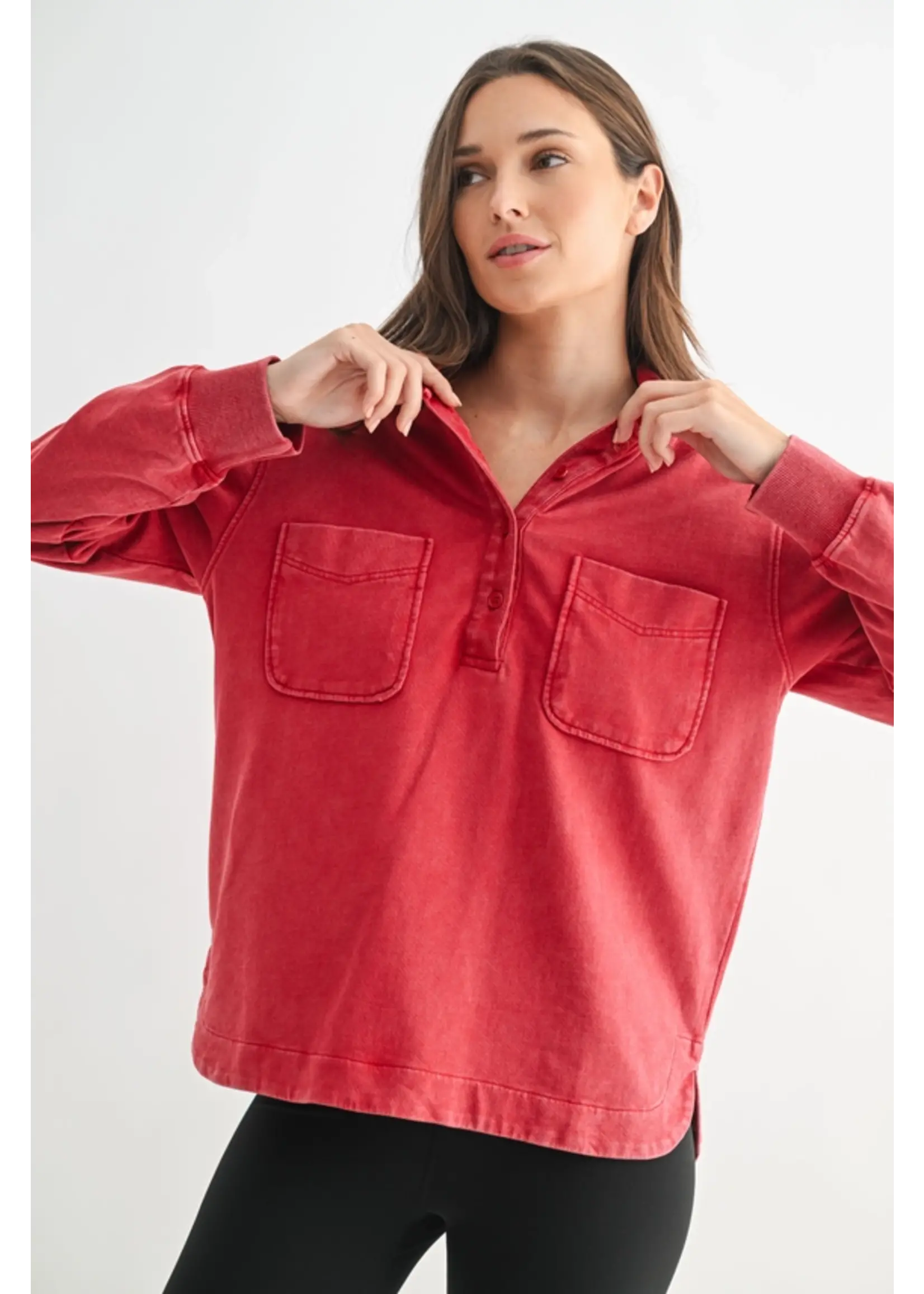 Sierra Half Button Mineral Wash Collared Shirt