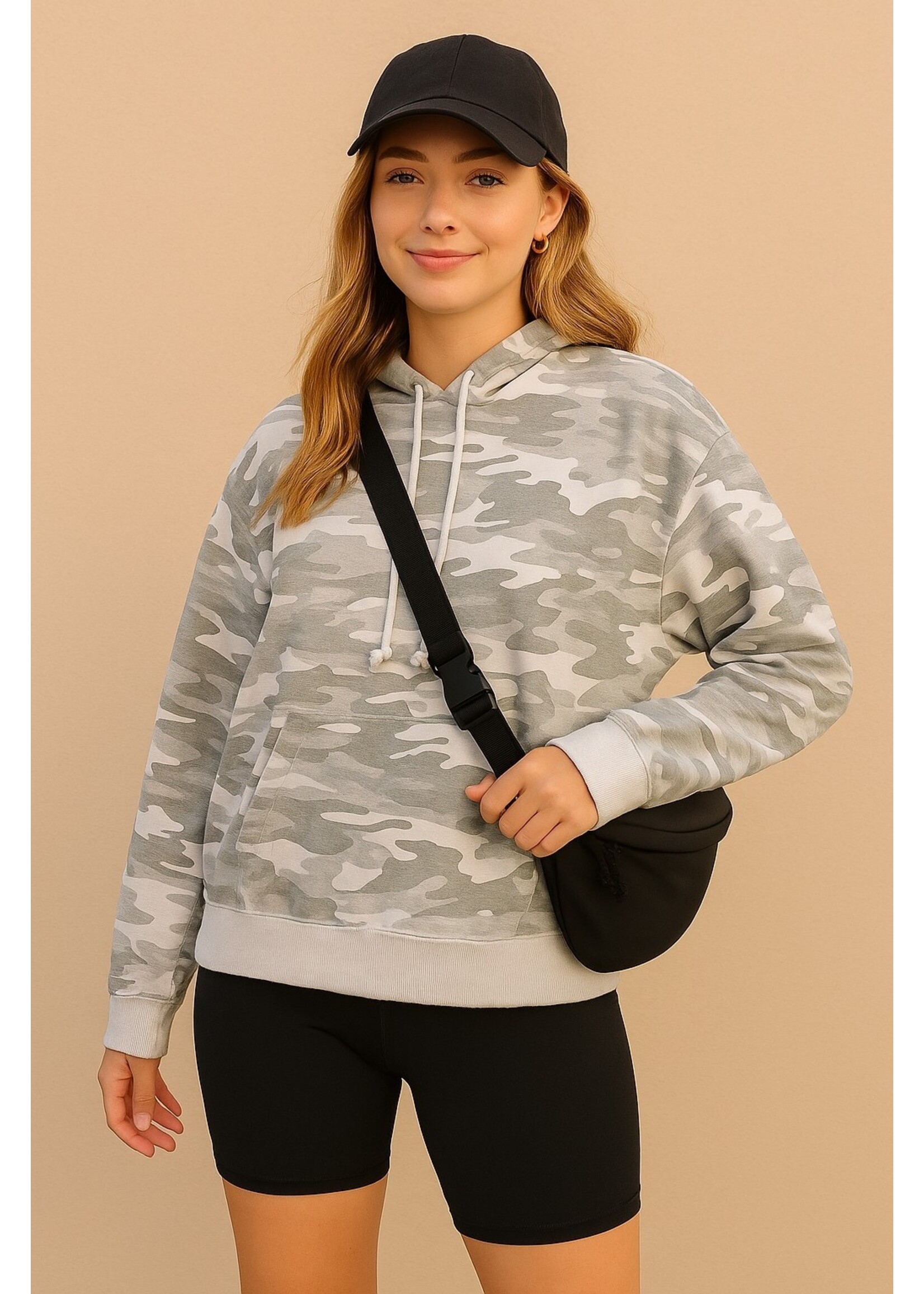 French Terry Camo Print Hoodie