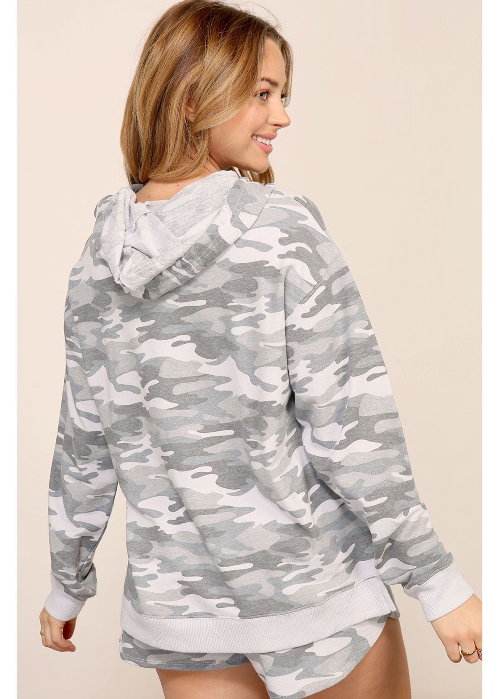 French Terry Camo Print Hoodie