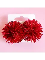 Red Tinsel Party Pom Stud