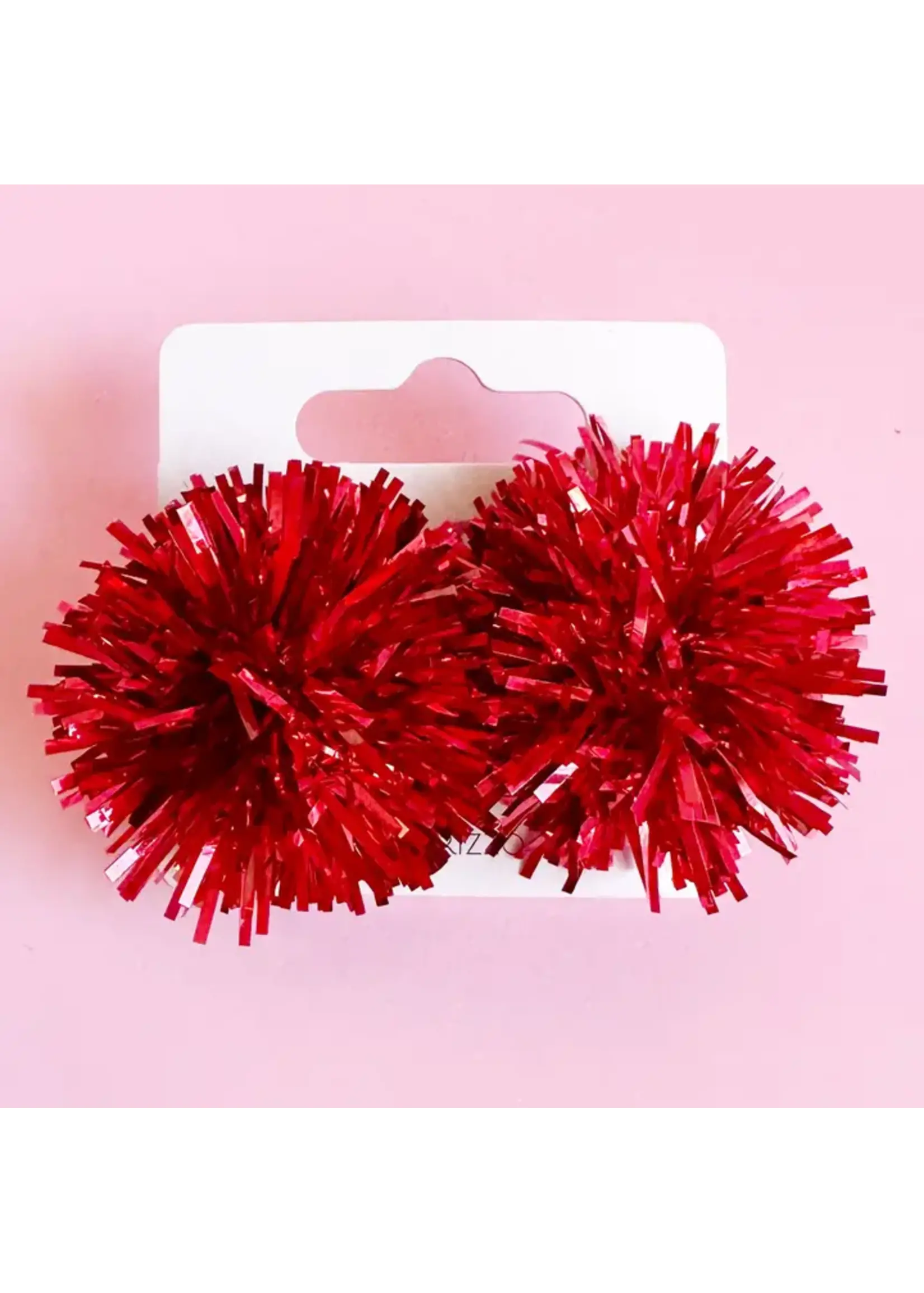 Red Tinsel Party Pom Stud