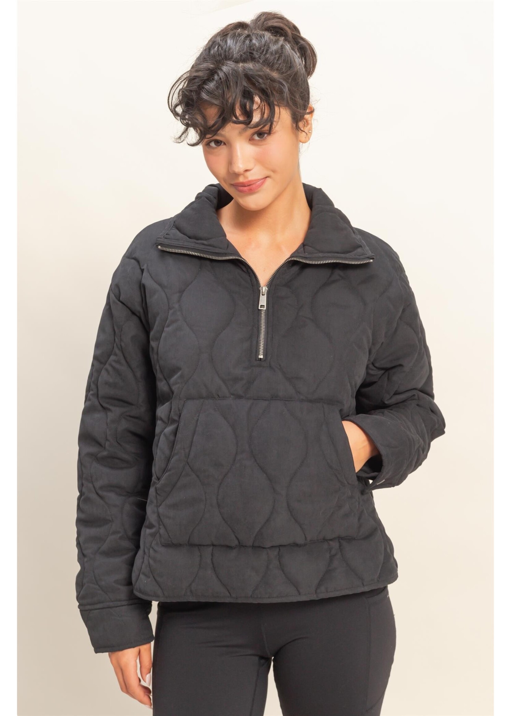 Quilted Half Zip High Neck Pullover