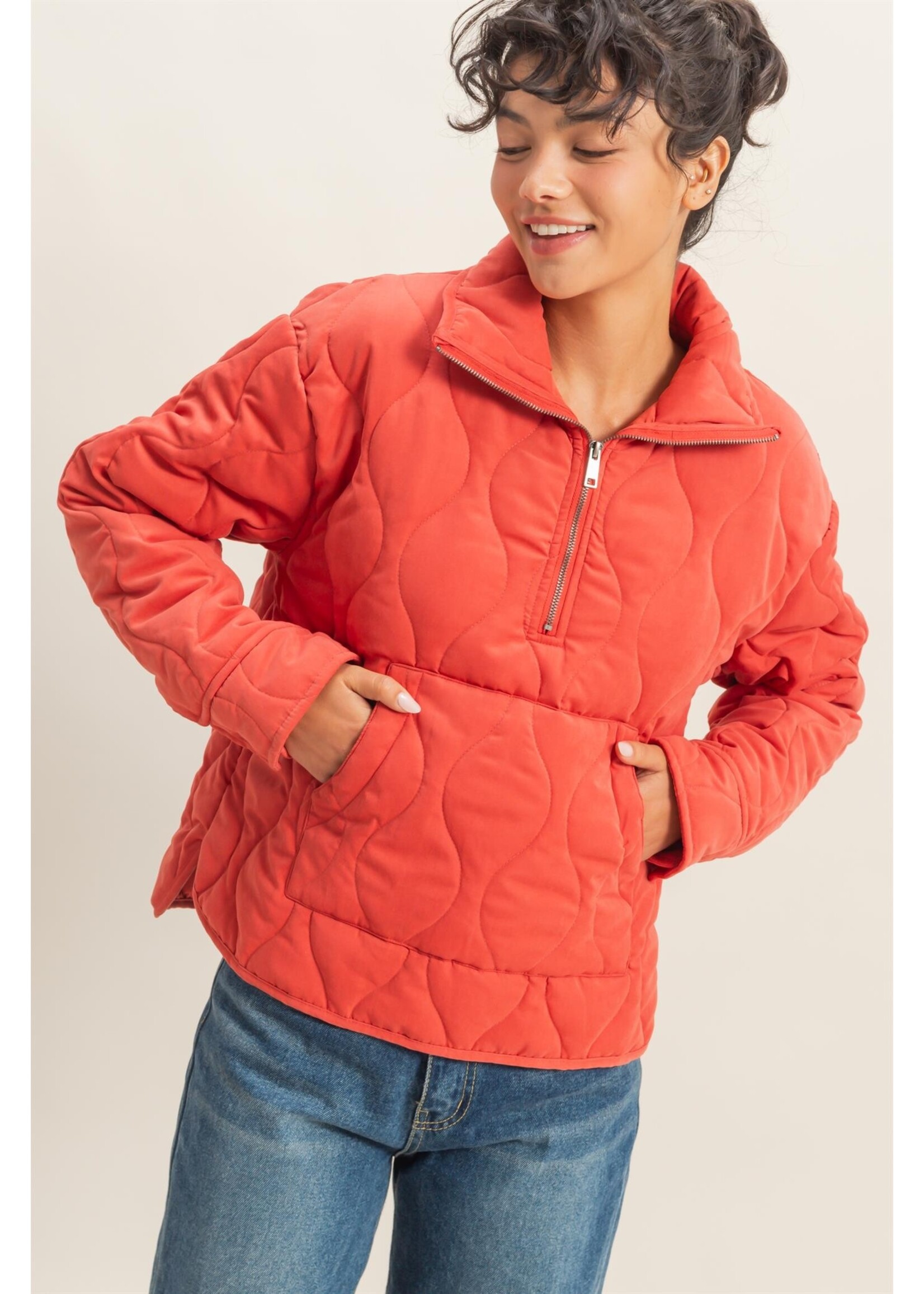 Quilted Half Zip High Neck Pullover