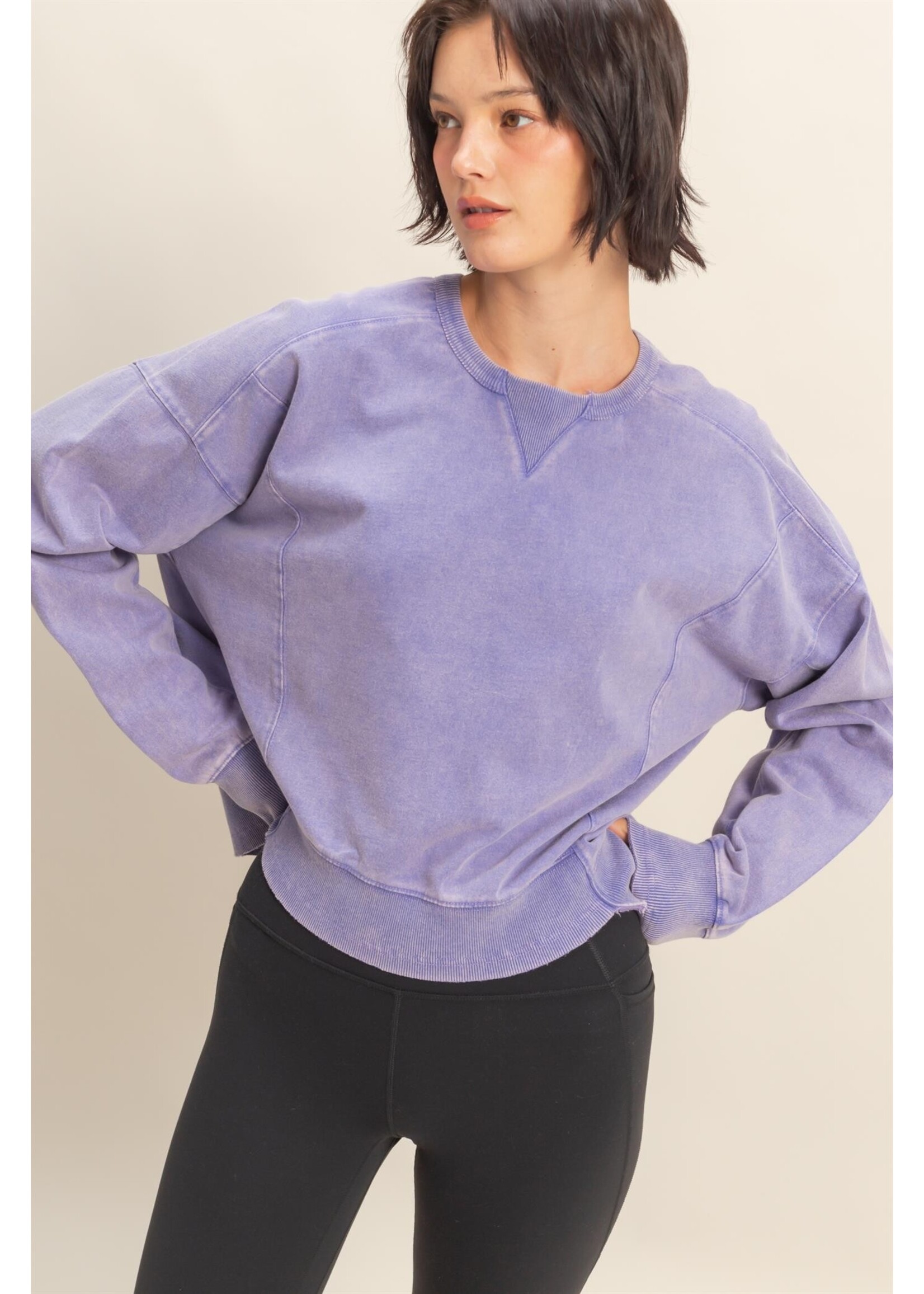 Oversized Crew Neck Sweatshirt With Raw Hem