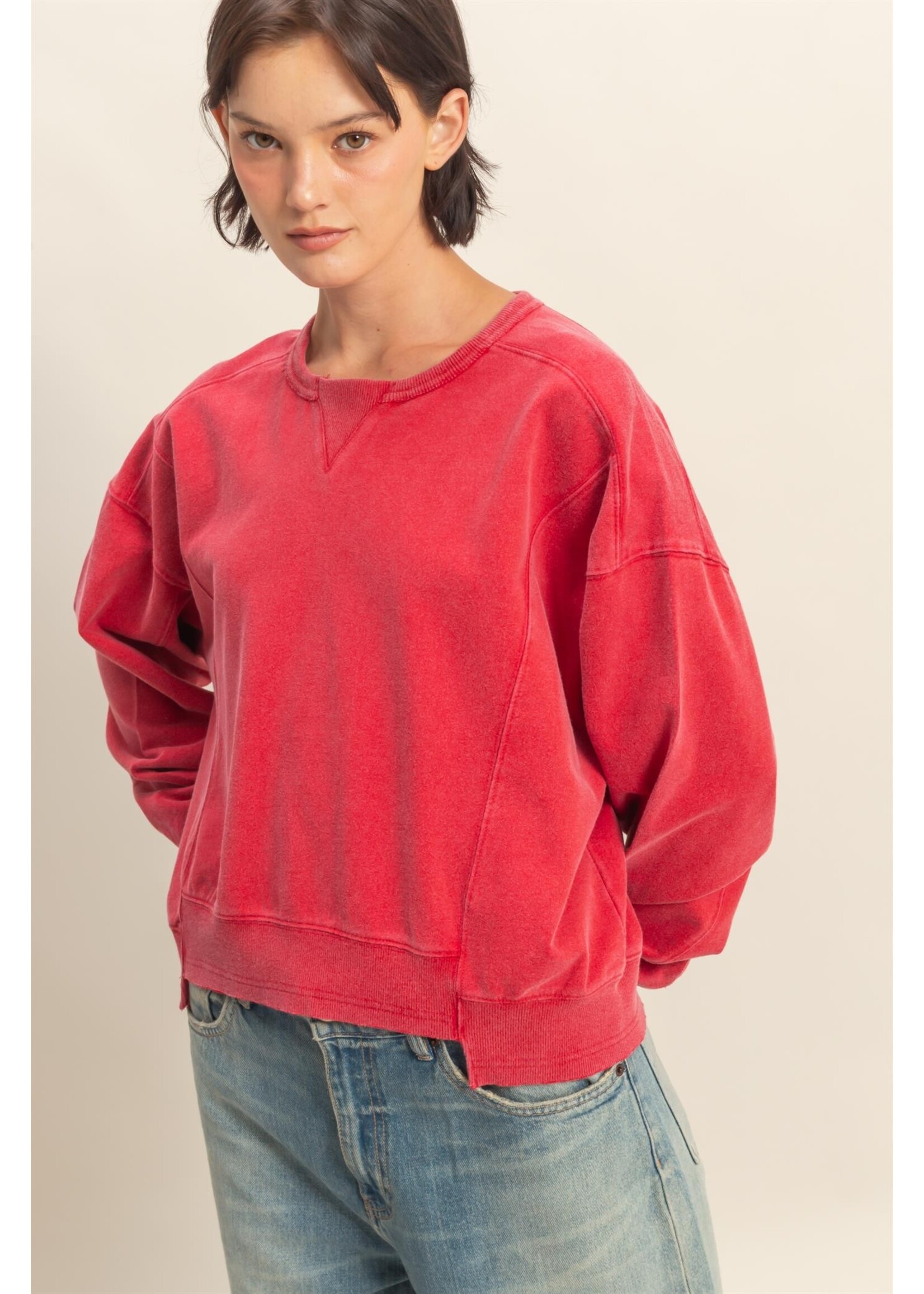 Oversized Crew Neck Sweatshirt With Raw Hem