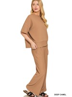 Ribbed Round Neck Tee & Pants Set