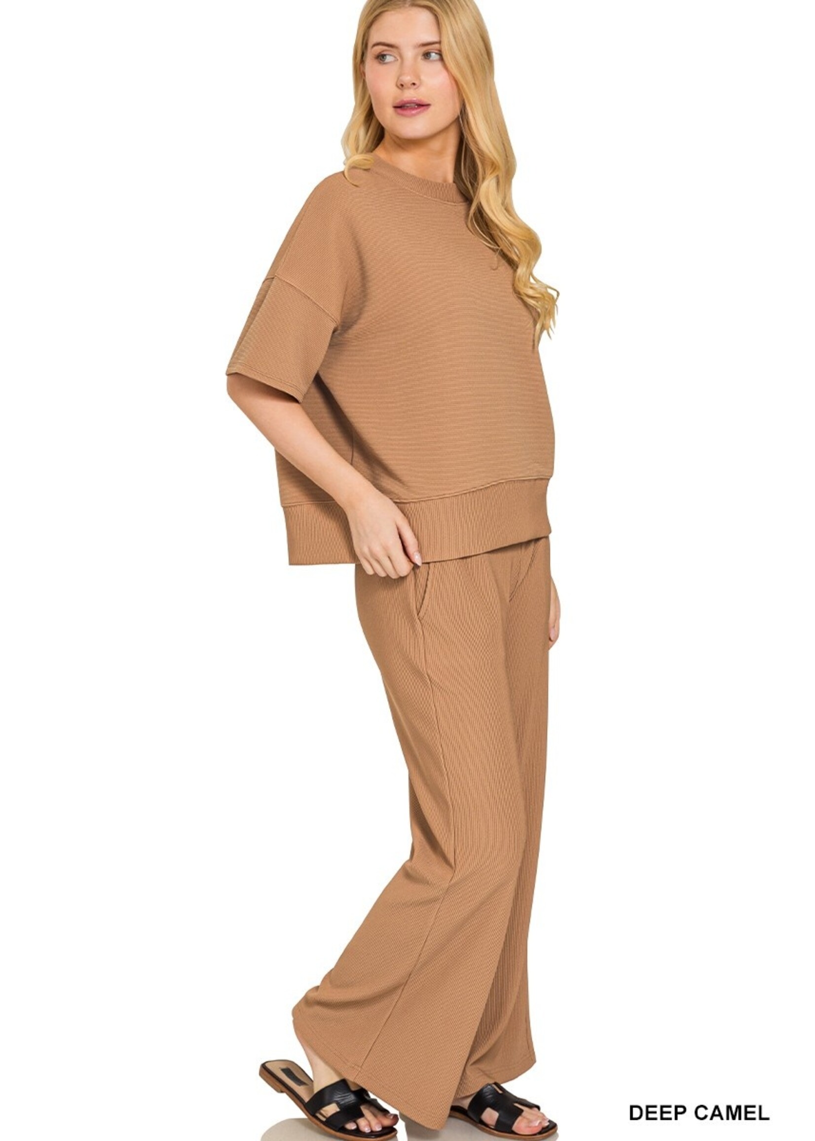 Ribbed Round Neck Tee & Pants Set