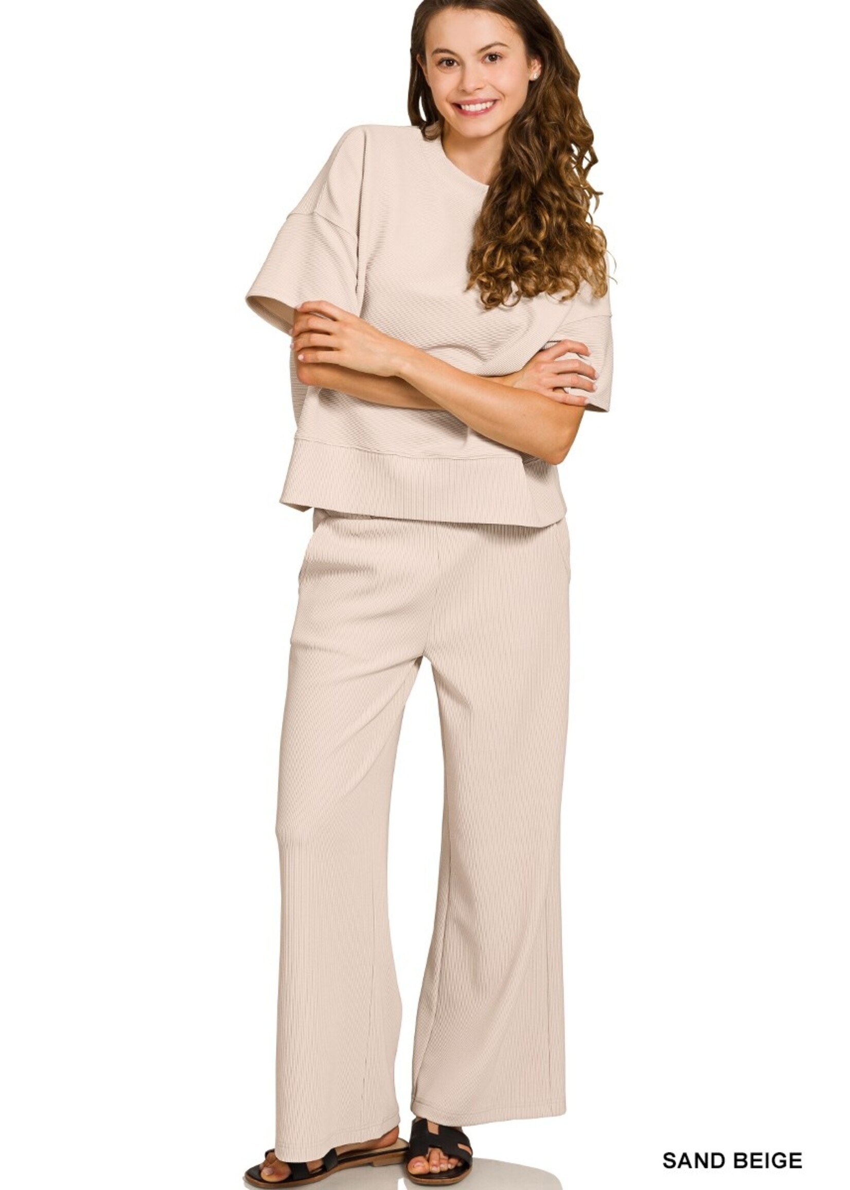 Ribbed Round Neck Tee & Pants Set