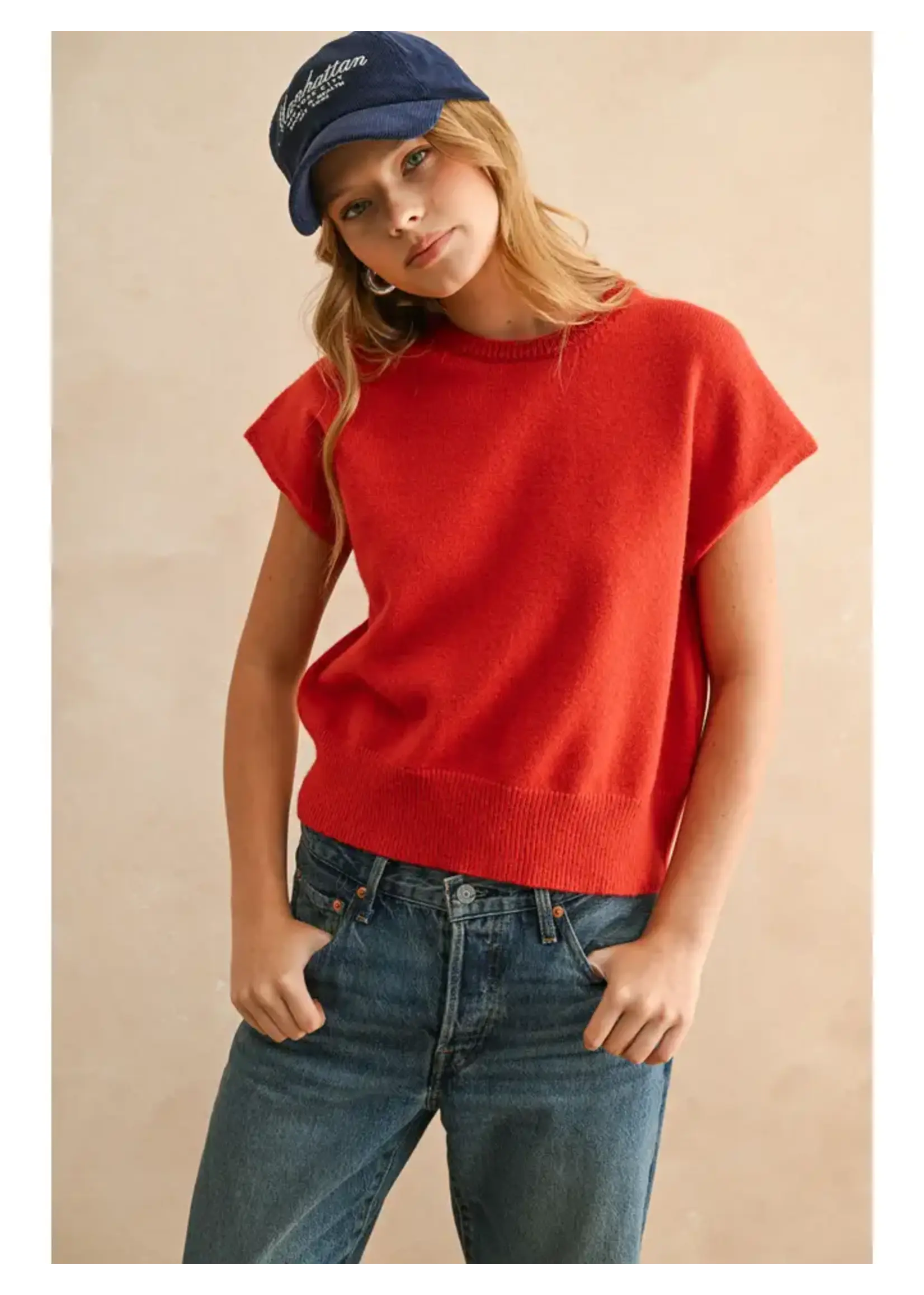 Loose Fit Short Sleeve Sweater Top