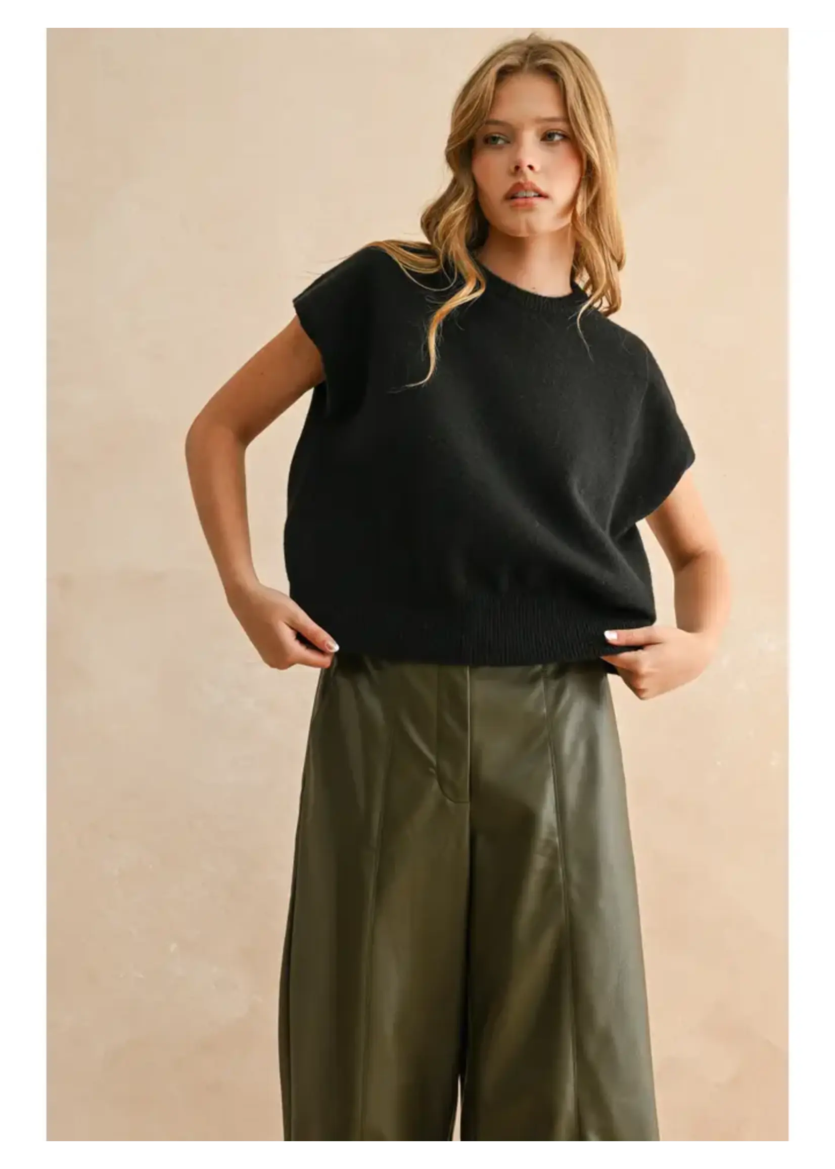 Loose Fit Short Sleeve Sweater Top