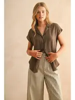 Button Down Cap Sleeve Shirt