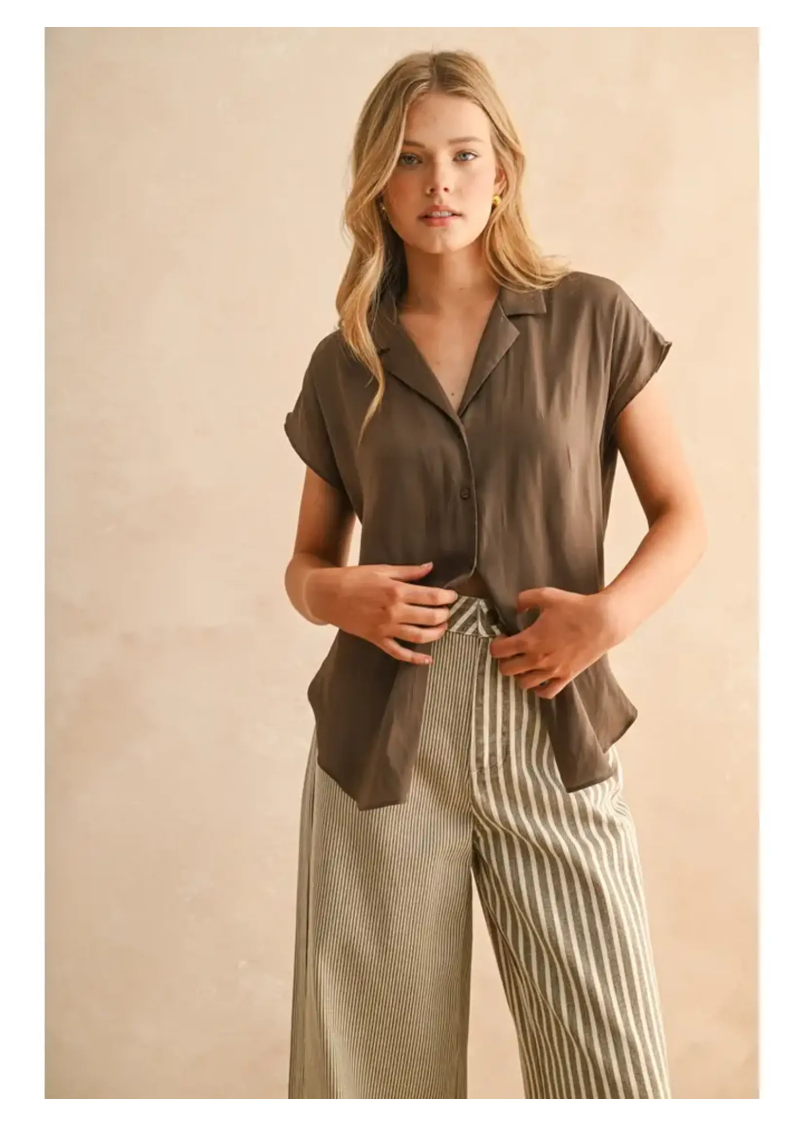 Button Down Cap Sleeve Shirt