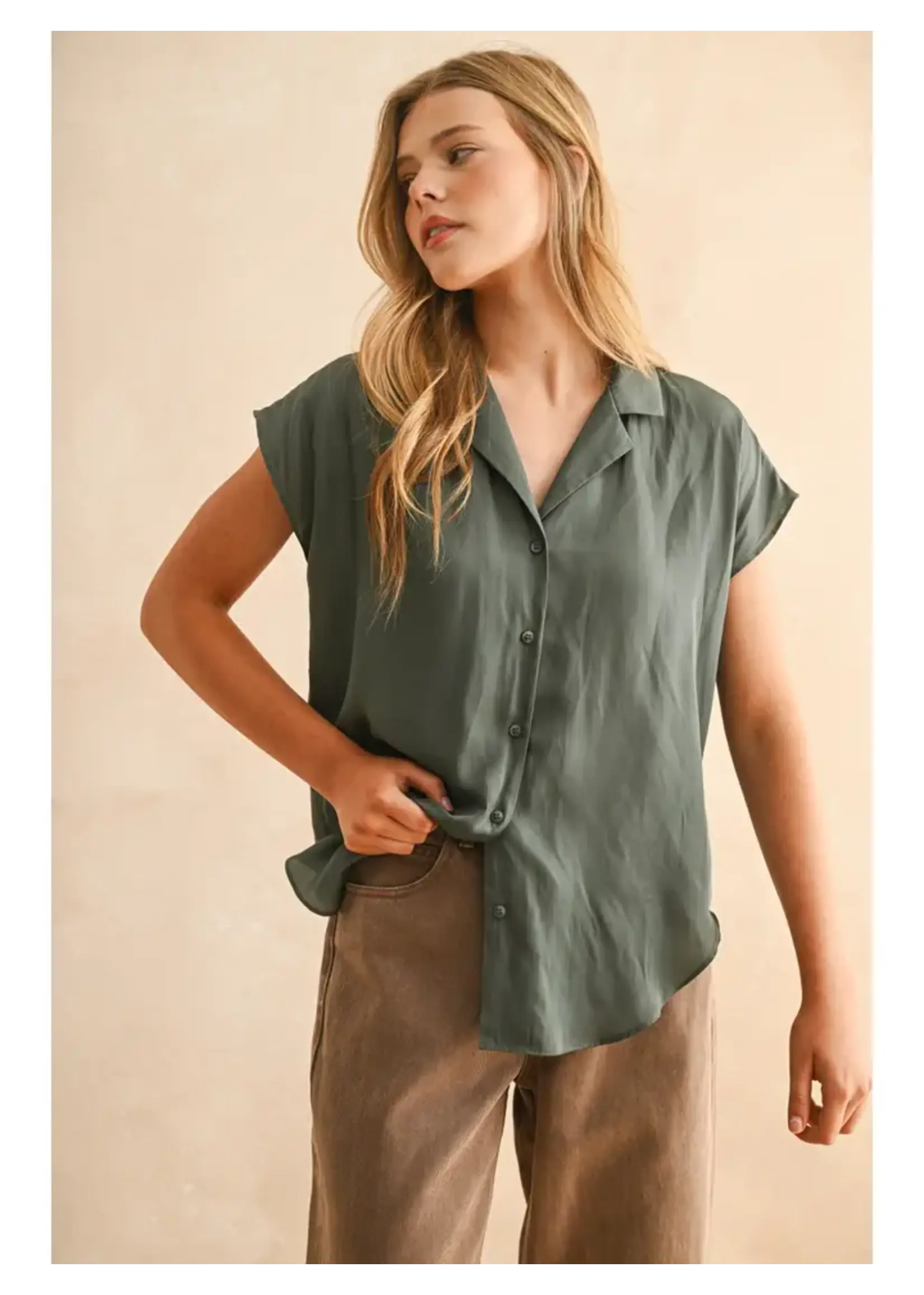 Button Down Cap Sleeve Shirt