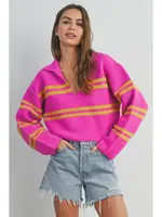 Stripe Crop Collar Sweater Top
