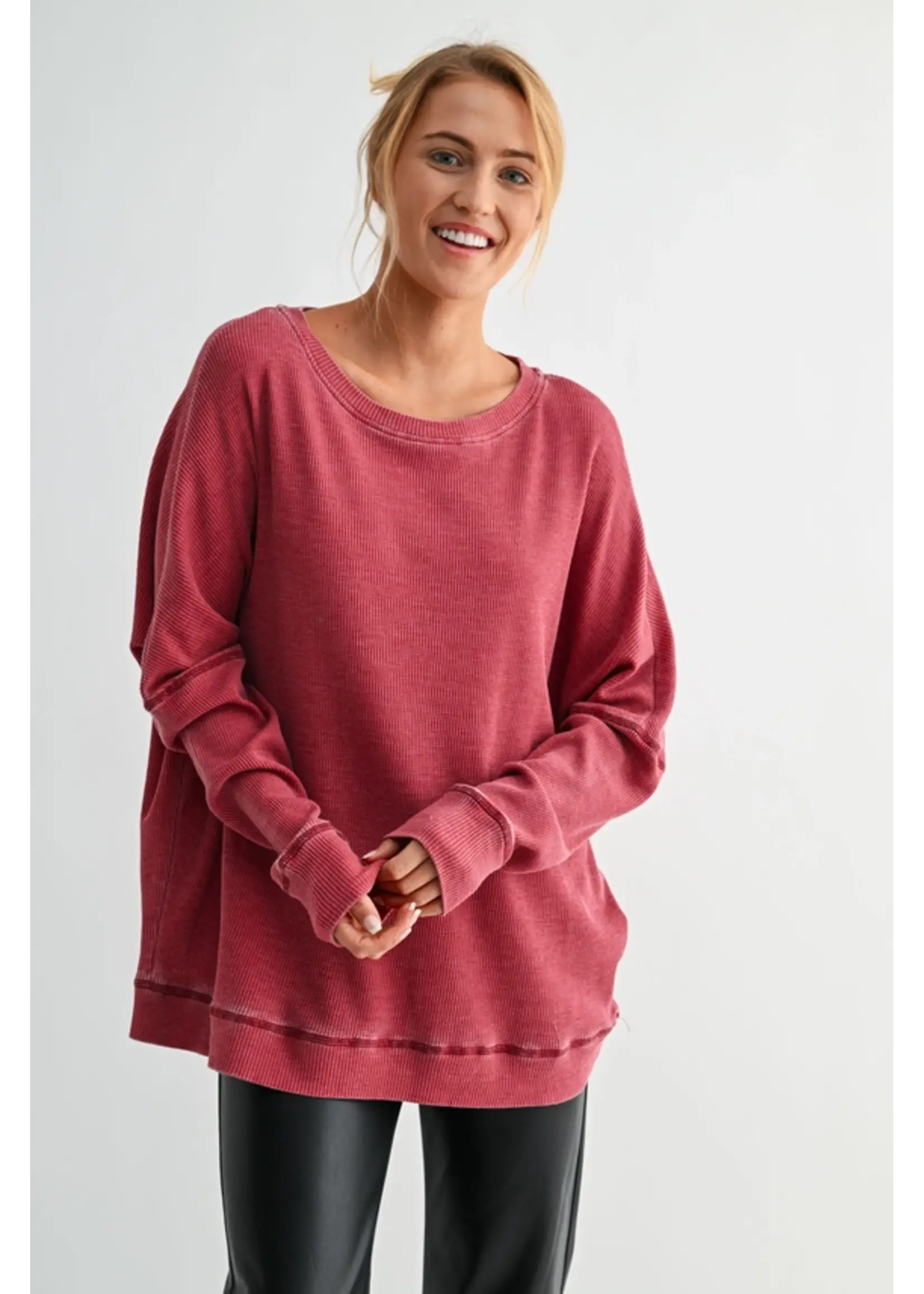 Waffle Ribbed Roundneck Pullover