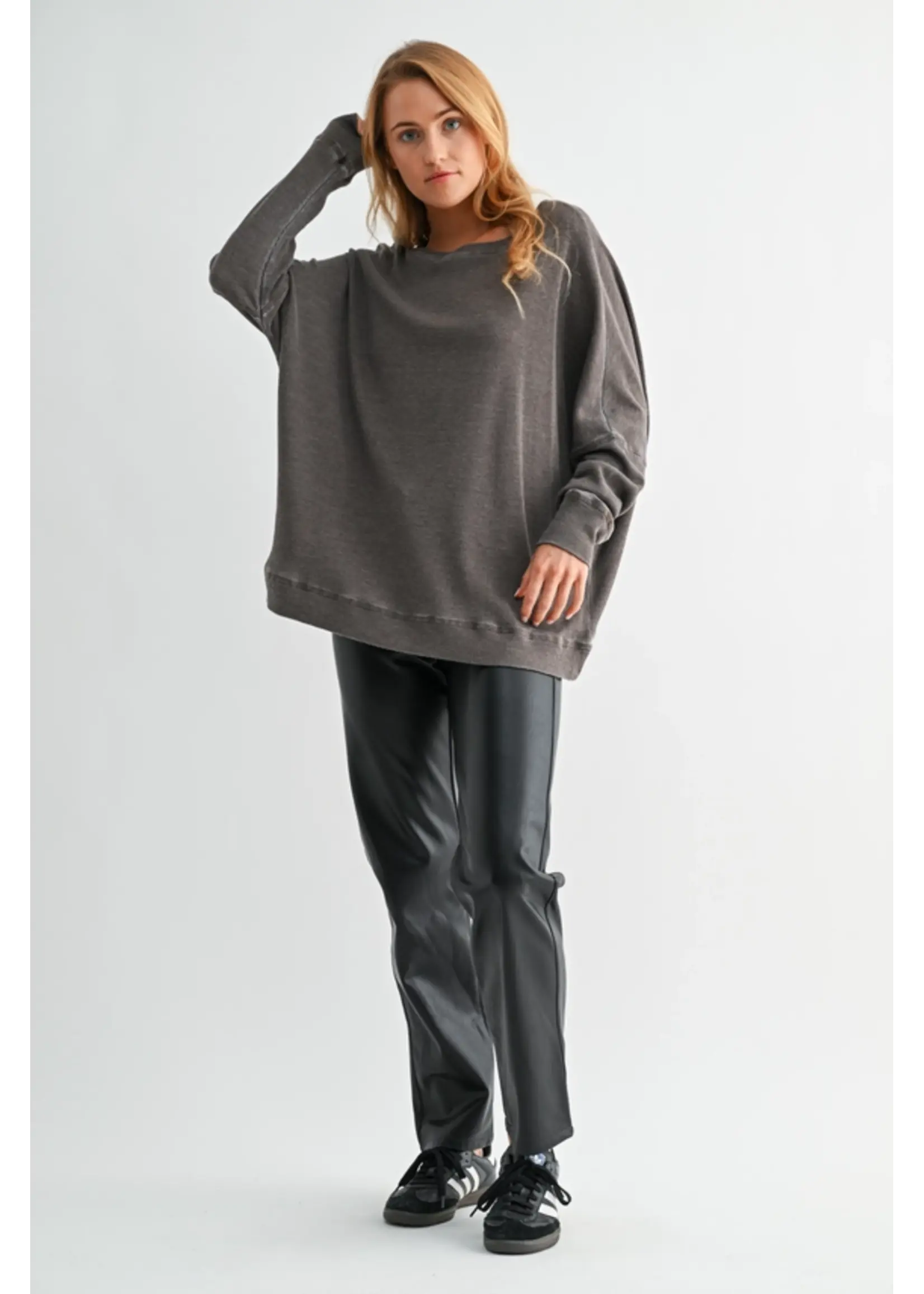 Waffle Ribbed Roundneck Pullover