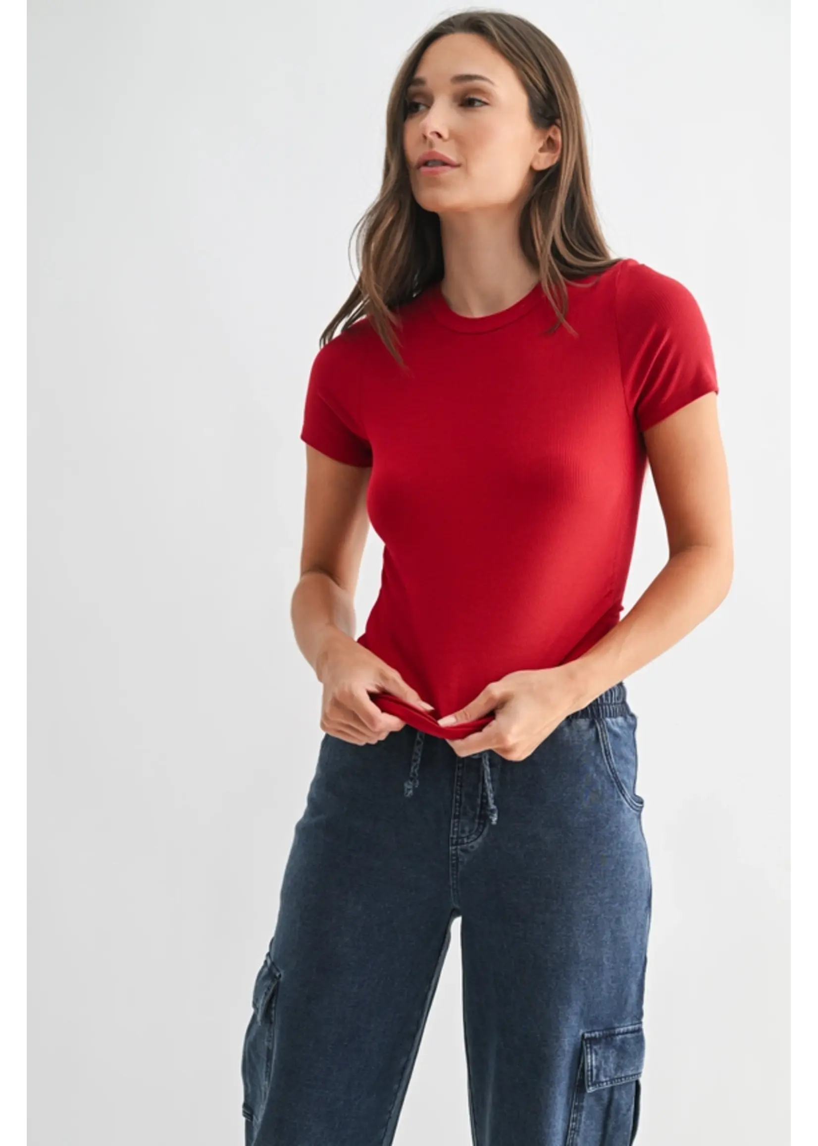 Essential Short-Sleeved Micro-Ribbed Athleisure Top
