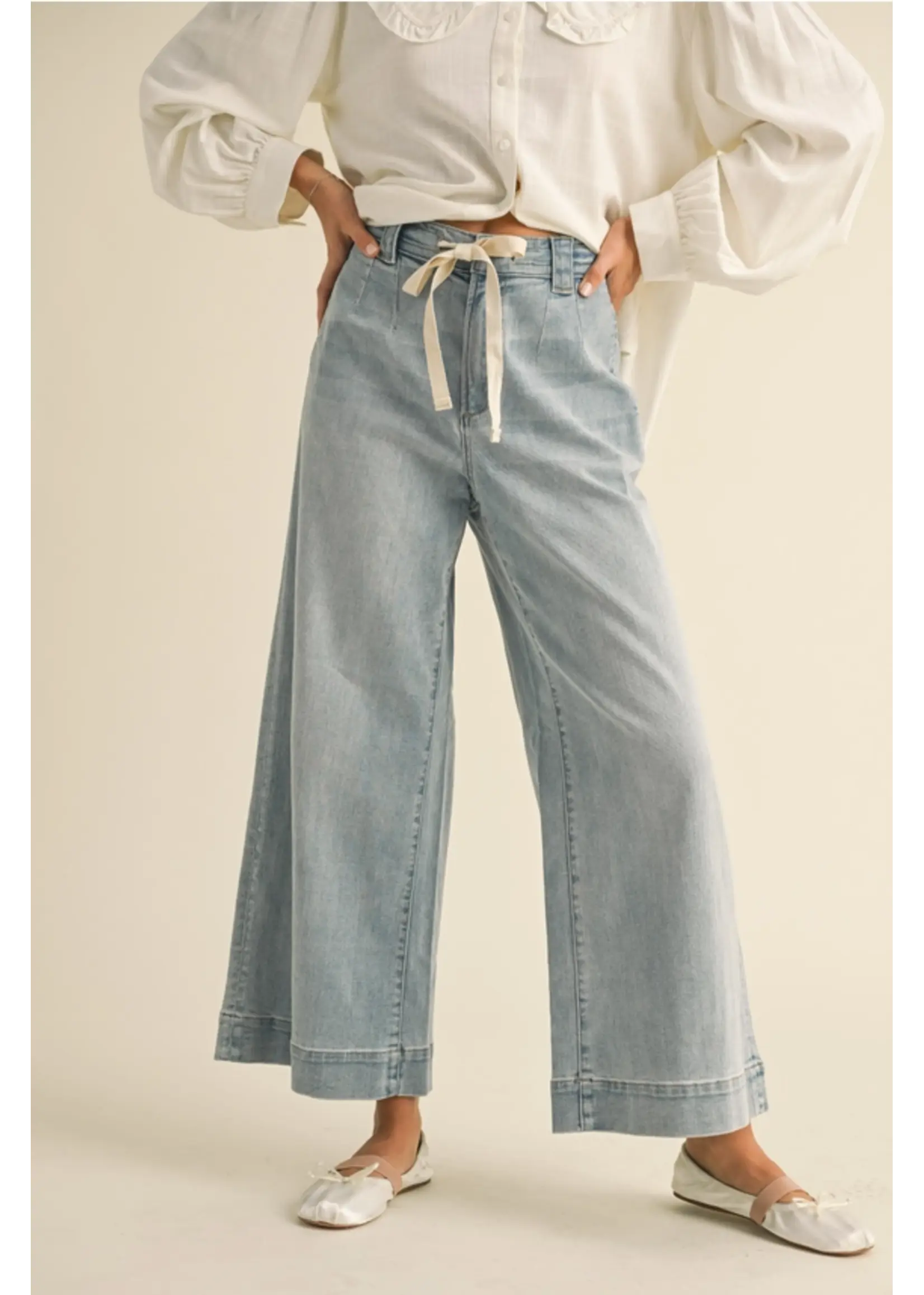 Washed Denim with Tie Front Pants