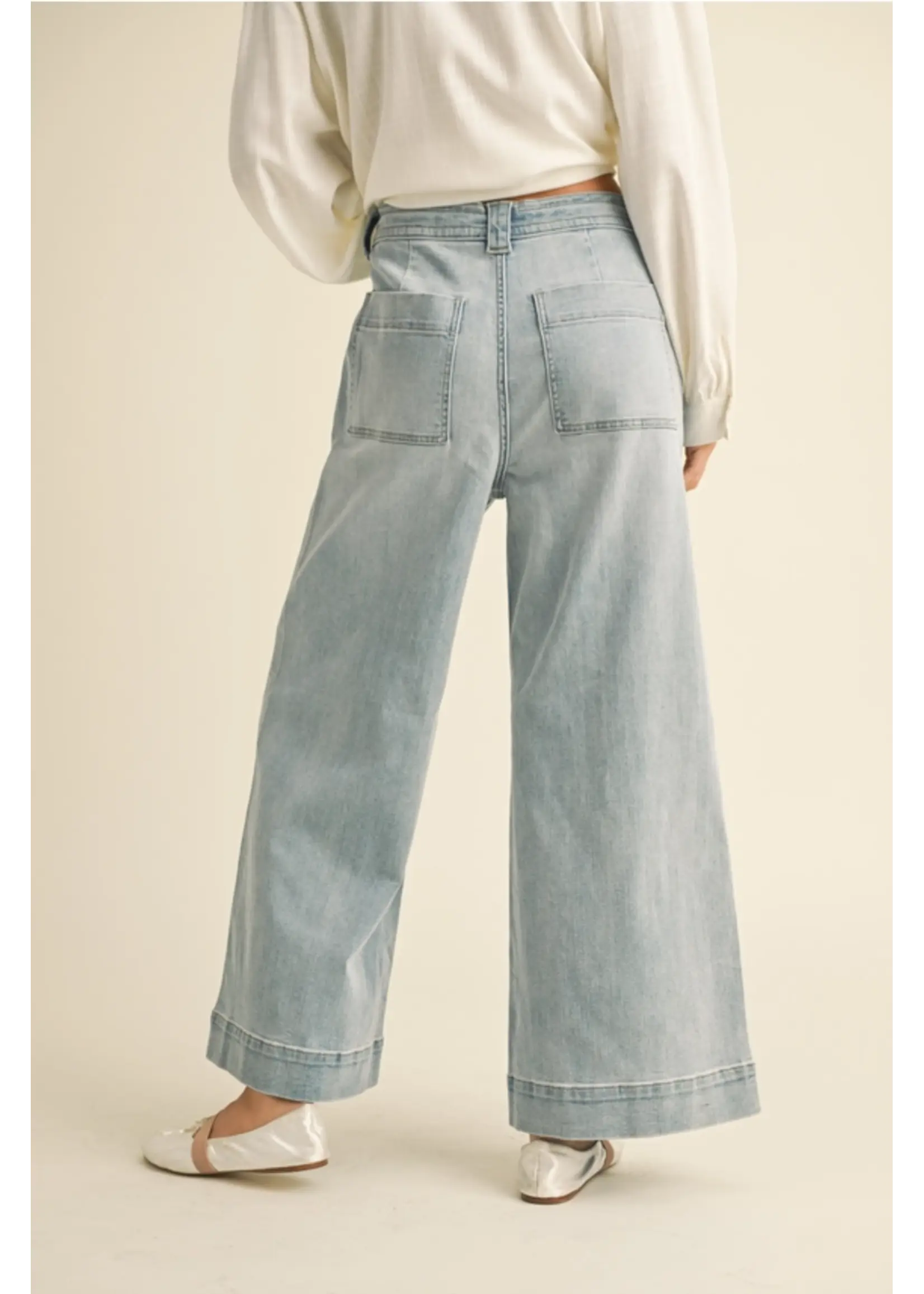 Washed Denim with Tie Front Pants