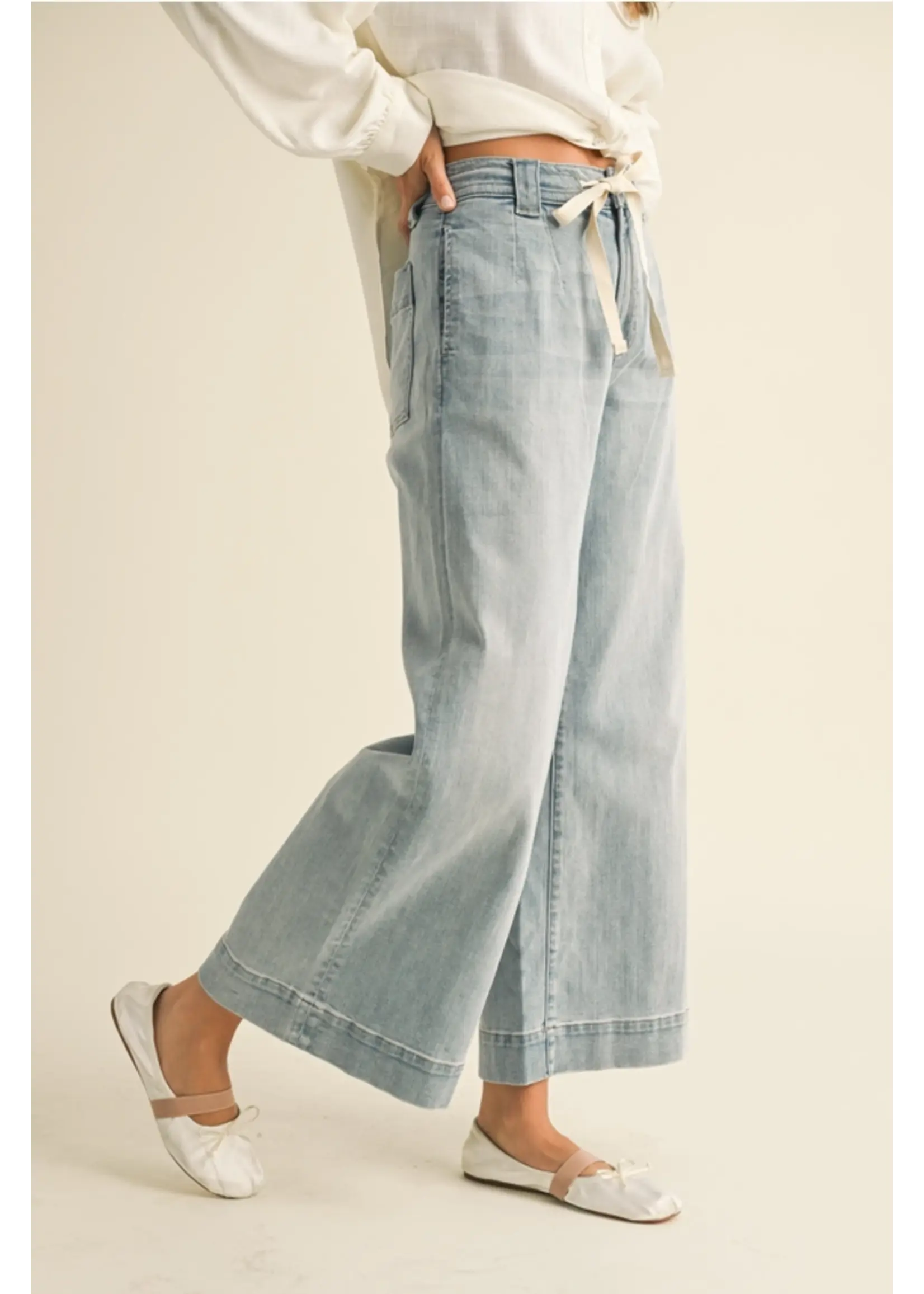 Washed Denim with Tie Front Pants