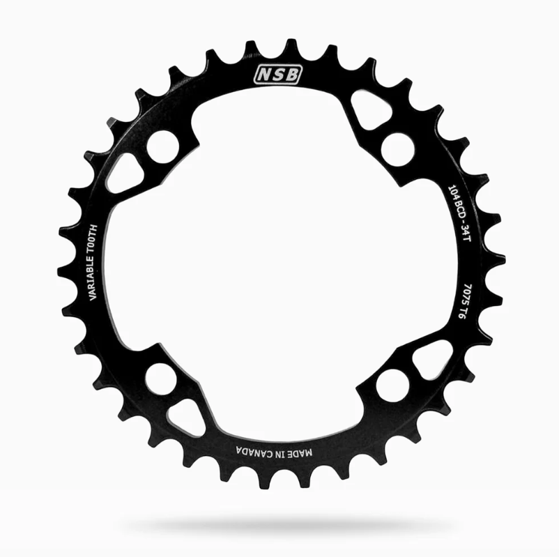NSB Variable Tooth Chainring, Bolt, 104 BCD, 34 Tooth, Black