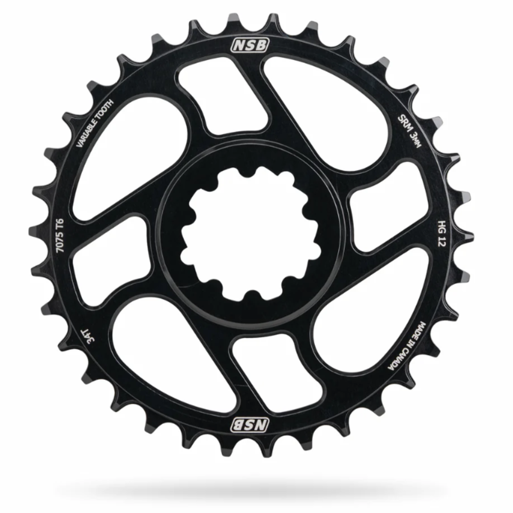 North Shore Billet NSB Variable Tooth Chainring, Direct Mount SRAM, Boost, 34T, for Shimano 12 speed drivetrain, Black